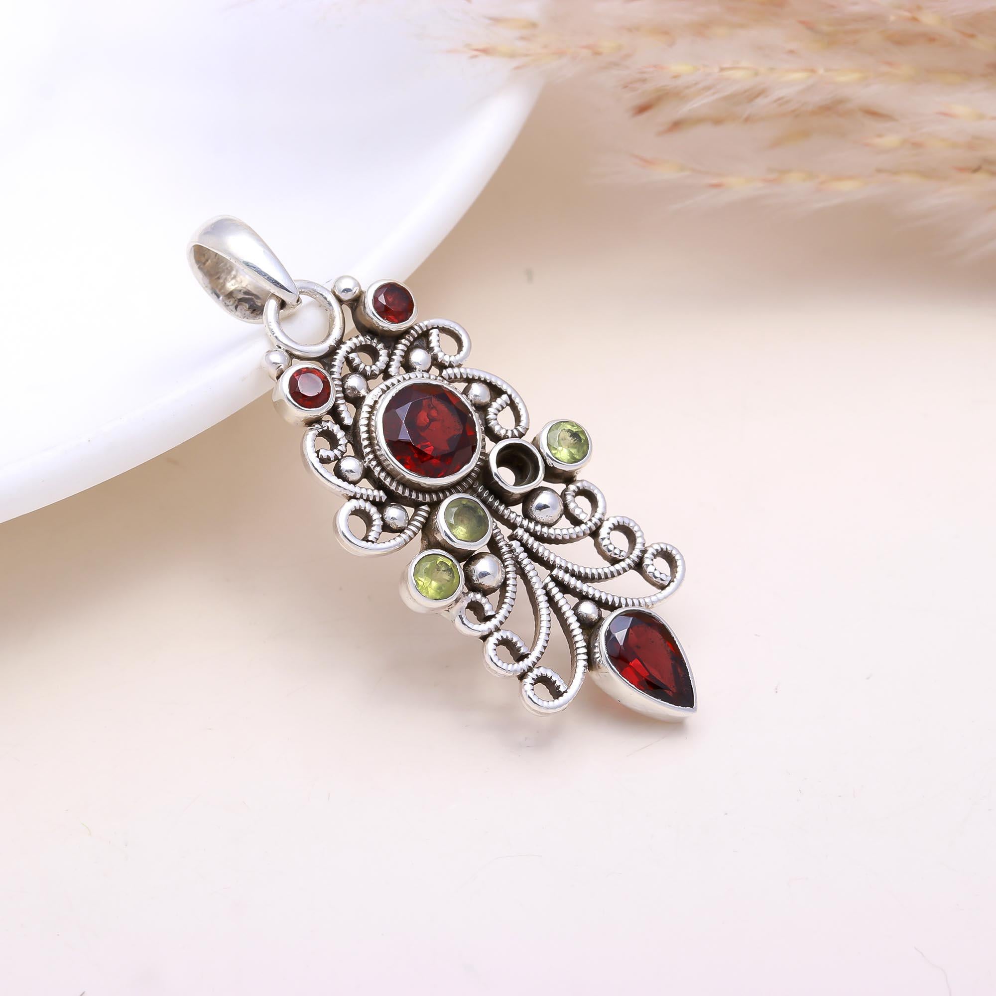 The Gypsy Garden: Garnet & Peridot Filigree Pendant