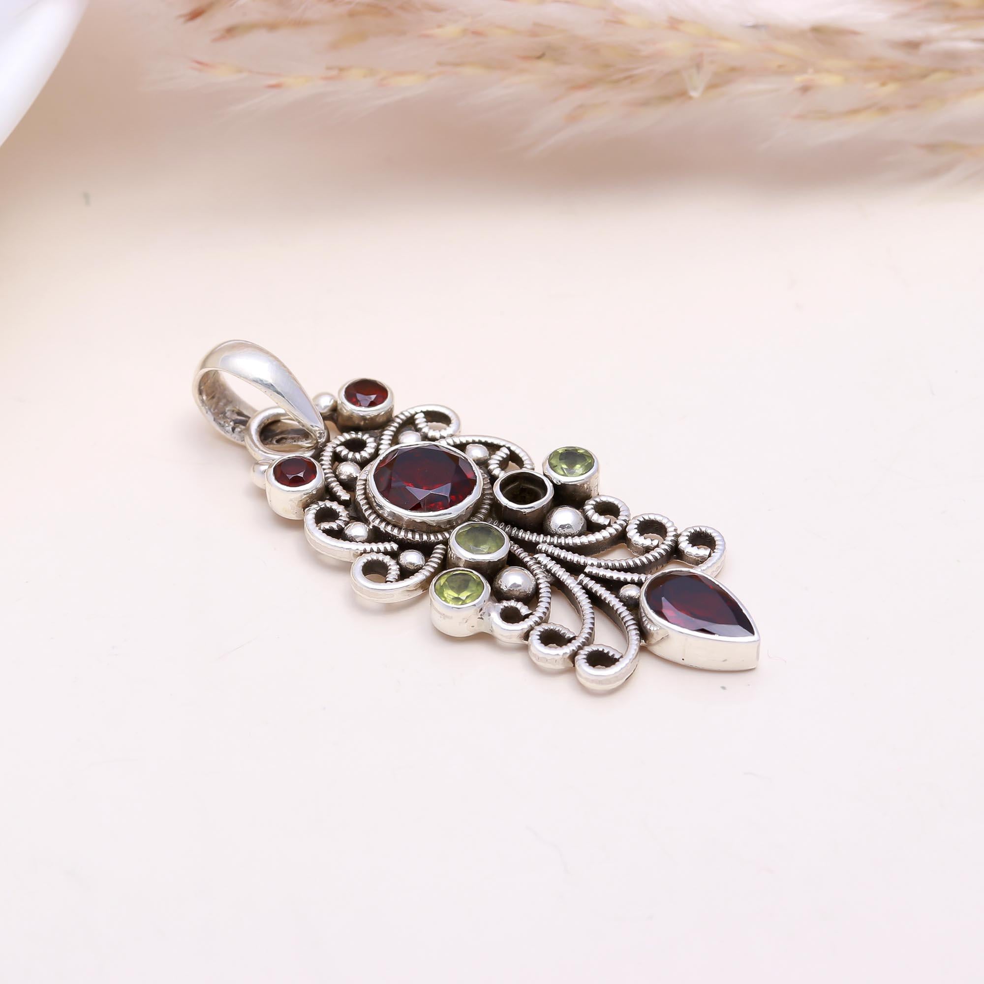 The Gypsy Garden: Garnet & Peridot Filigree Pendant