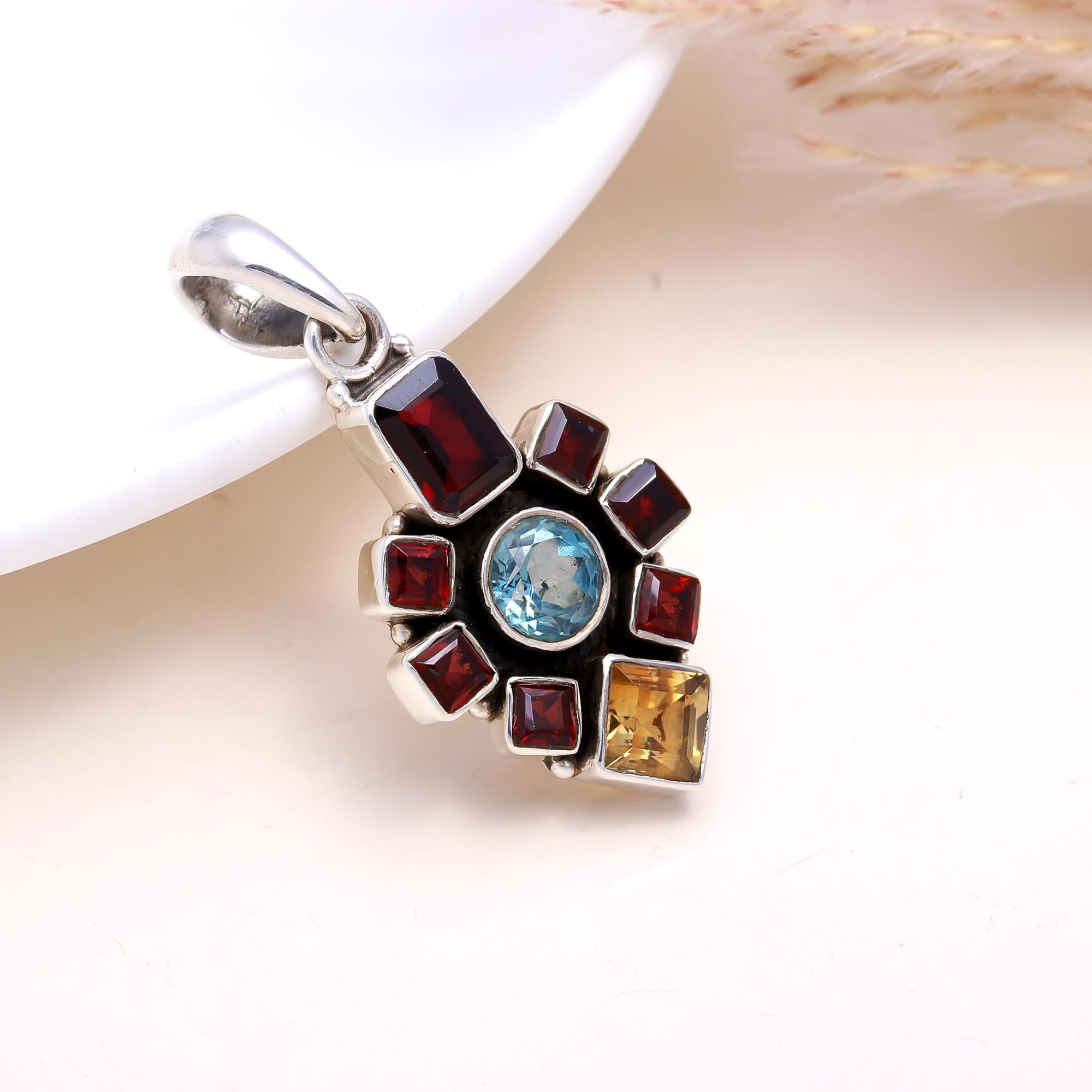 The Mosaic Cross: Multi-Gemstone Geometric Cross Pendant