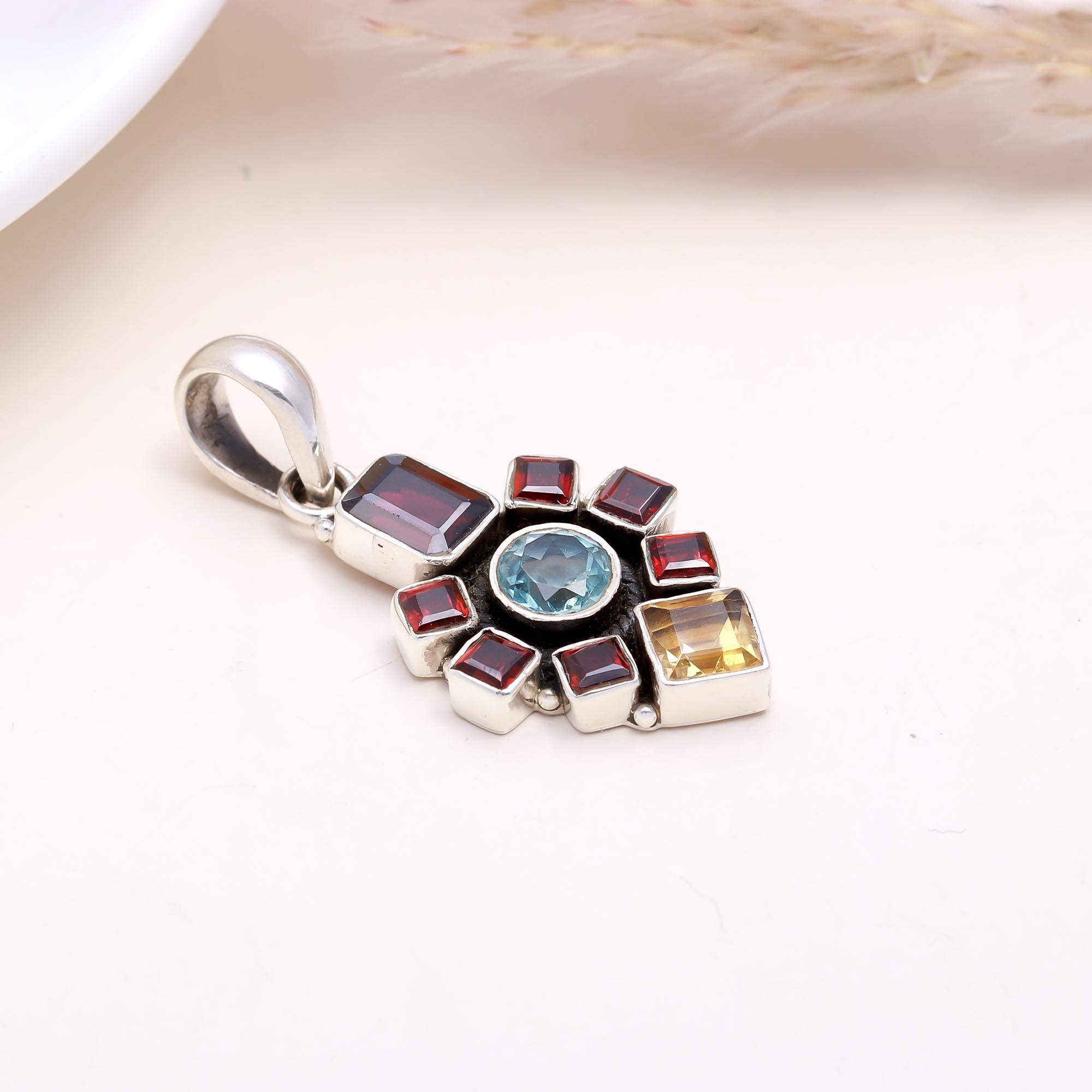 The Mosaic Cross: Multi-Gemstone Geometric Cross Pendant