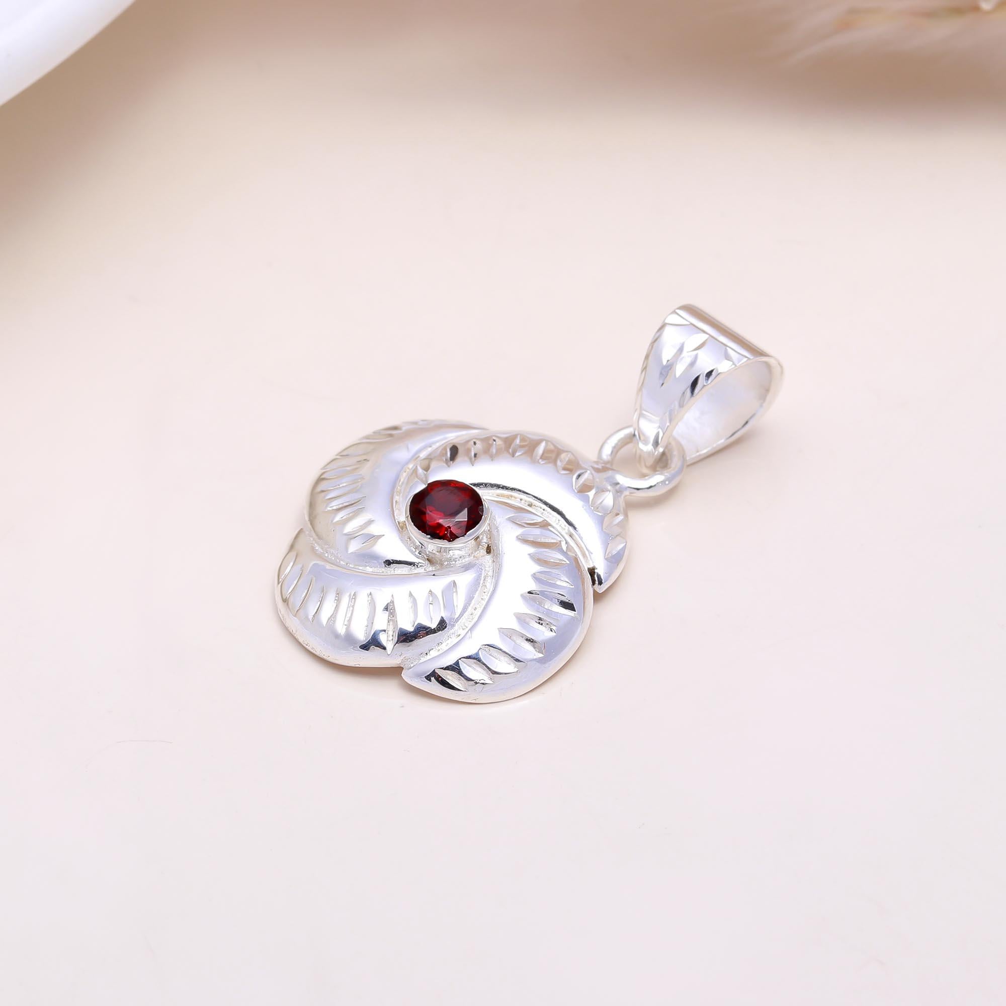 The Crimson Rose Knot: Garnet Silver Knot Pendant