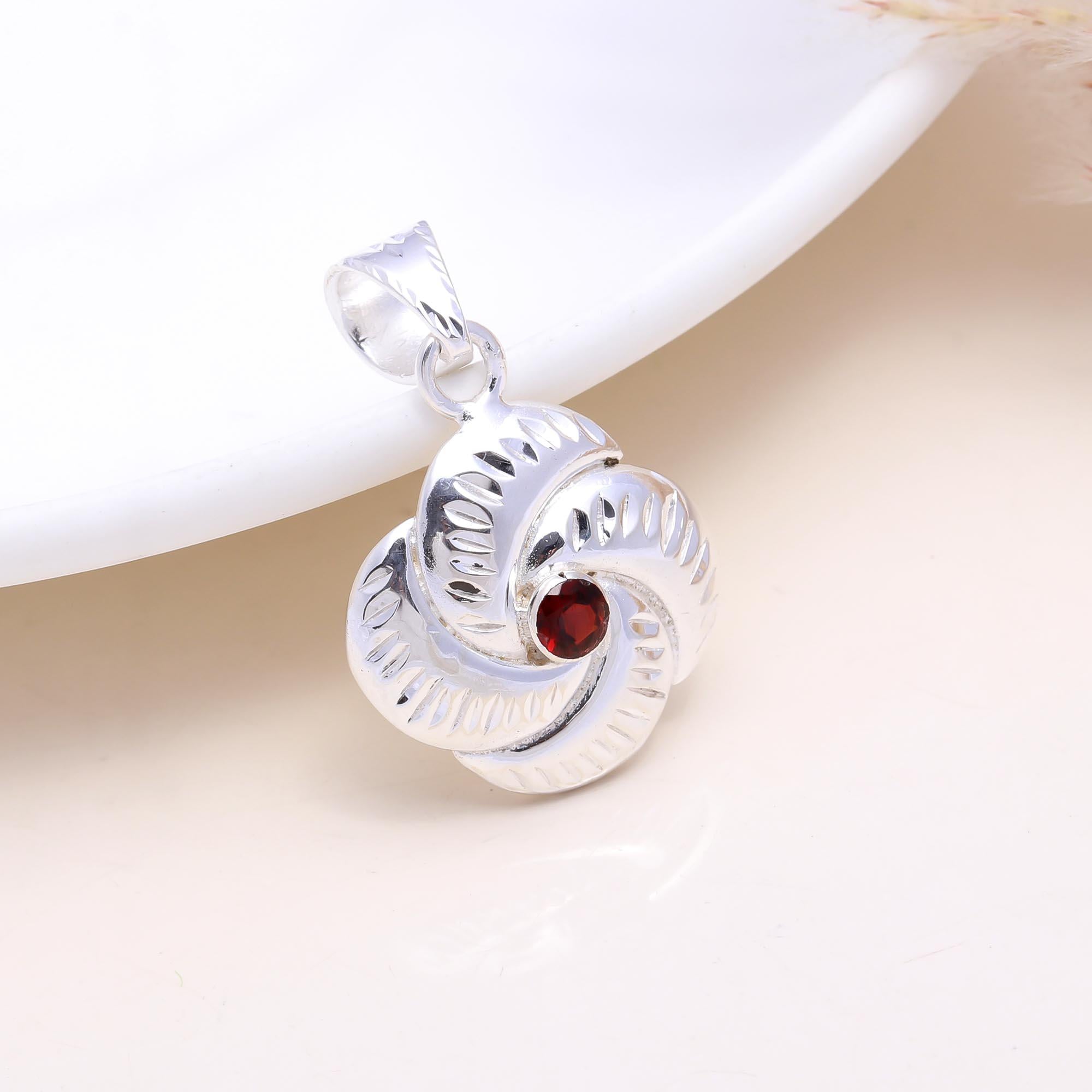 The Crimson Rose Knot: Garnet Silver Knot Pendant