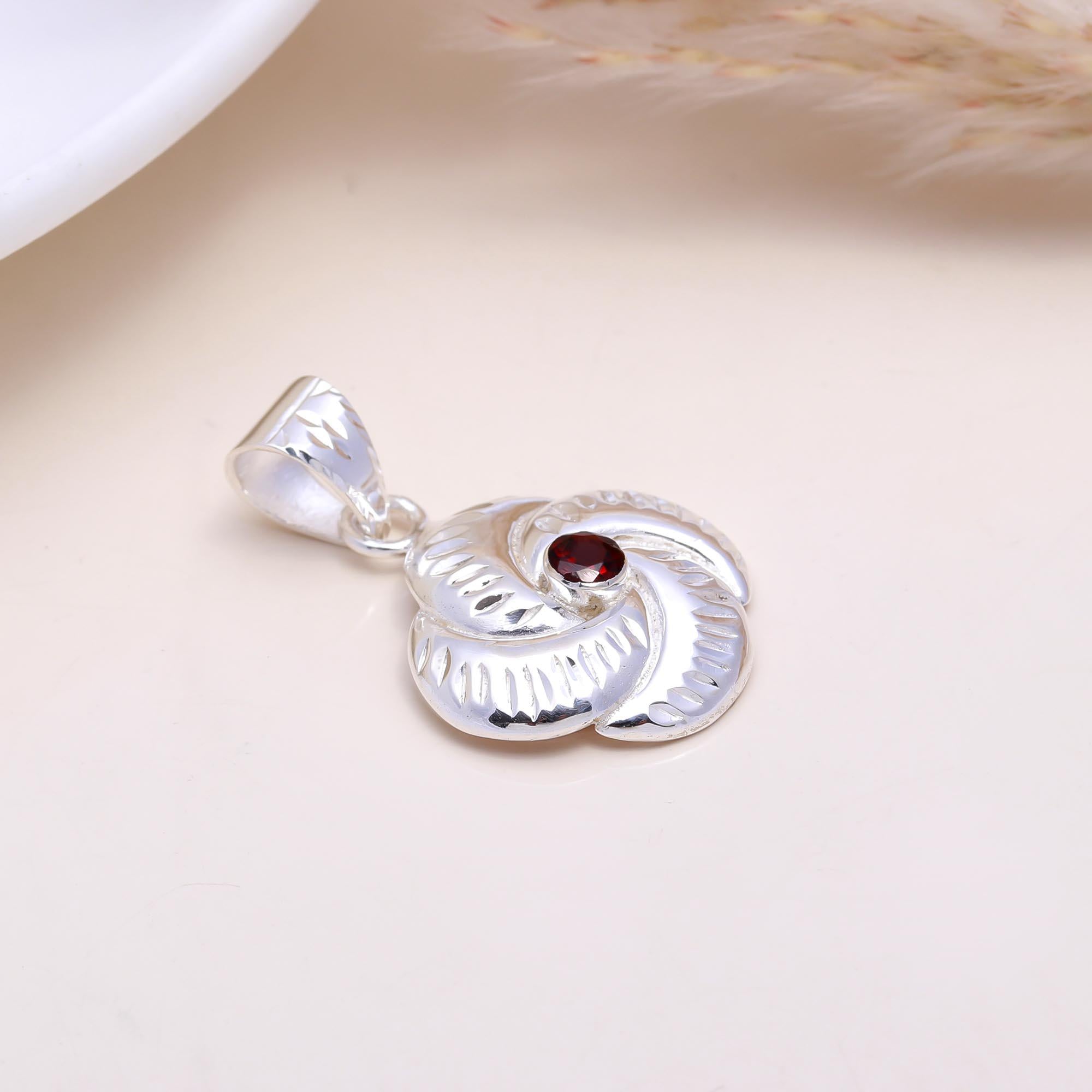 The Crimson Rose Knot: Garnet Silver Knot Pendant