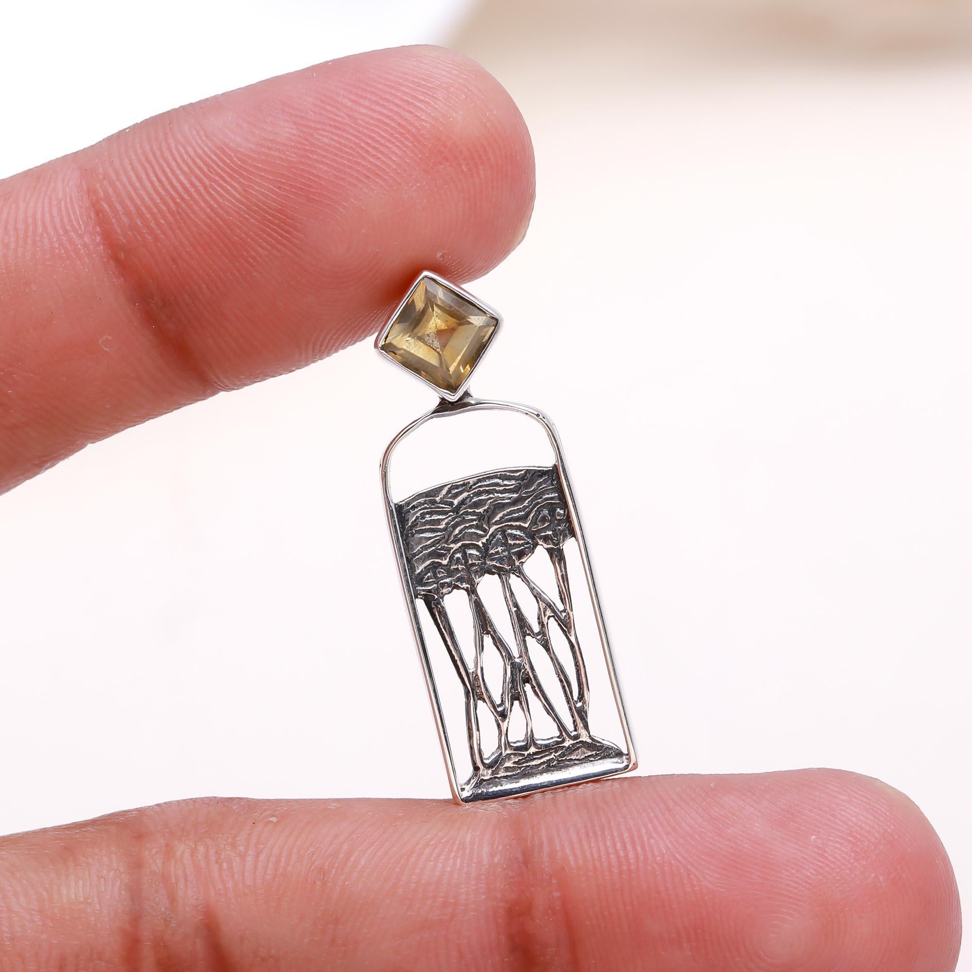 The Nature's Window: Citrine & Silver Tree Scene Pendant