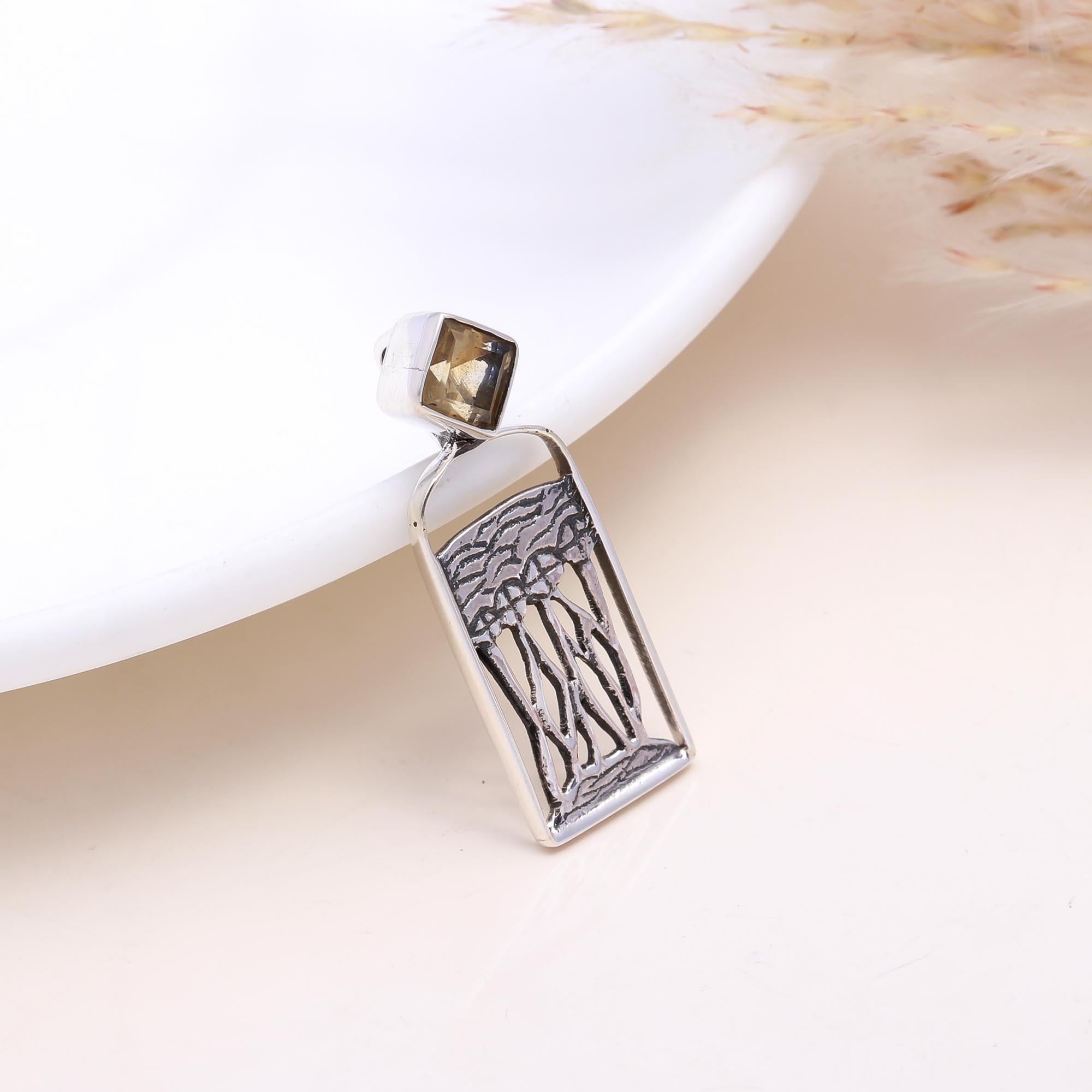 The Nature's Window: Citrine & Silver Tree Scene Pendant