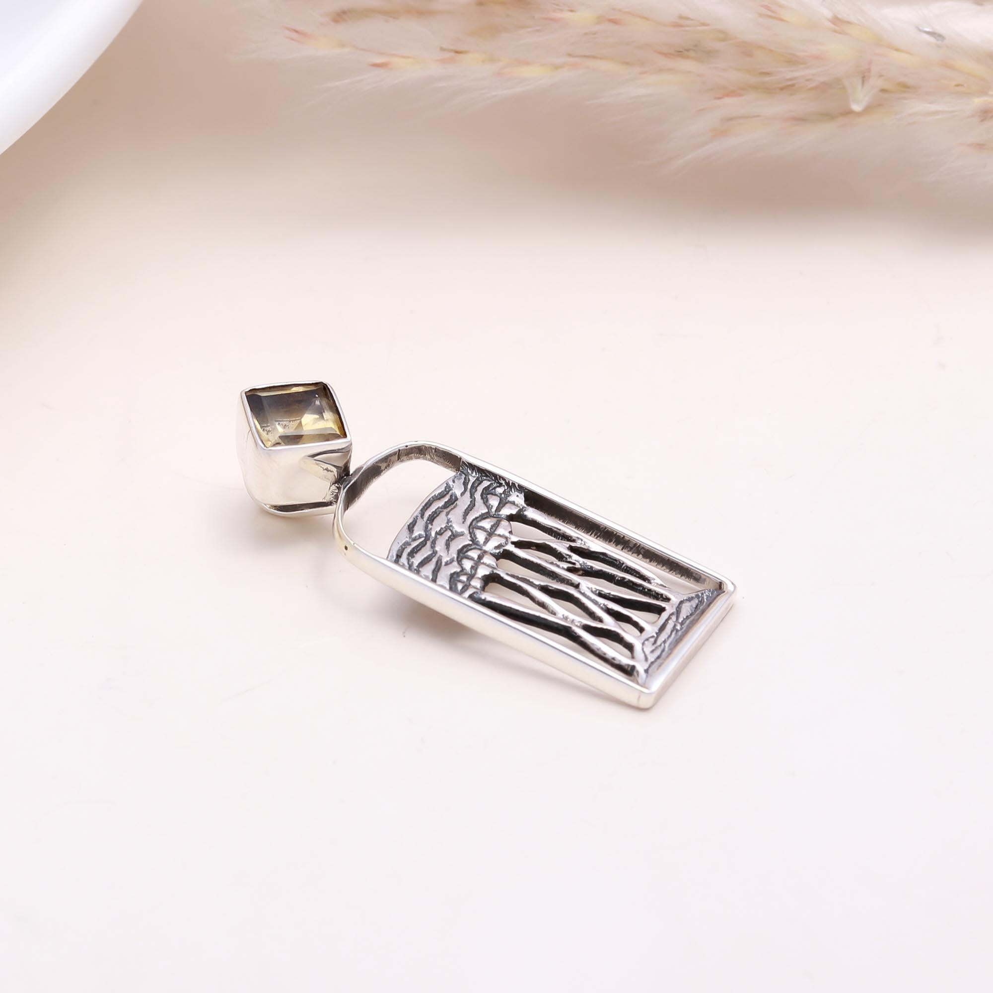 The Nature's Window: Citrine & Silver Tree Scene Pendant