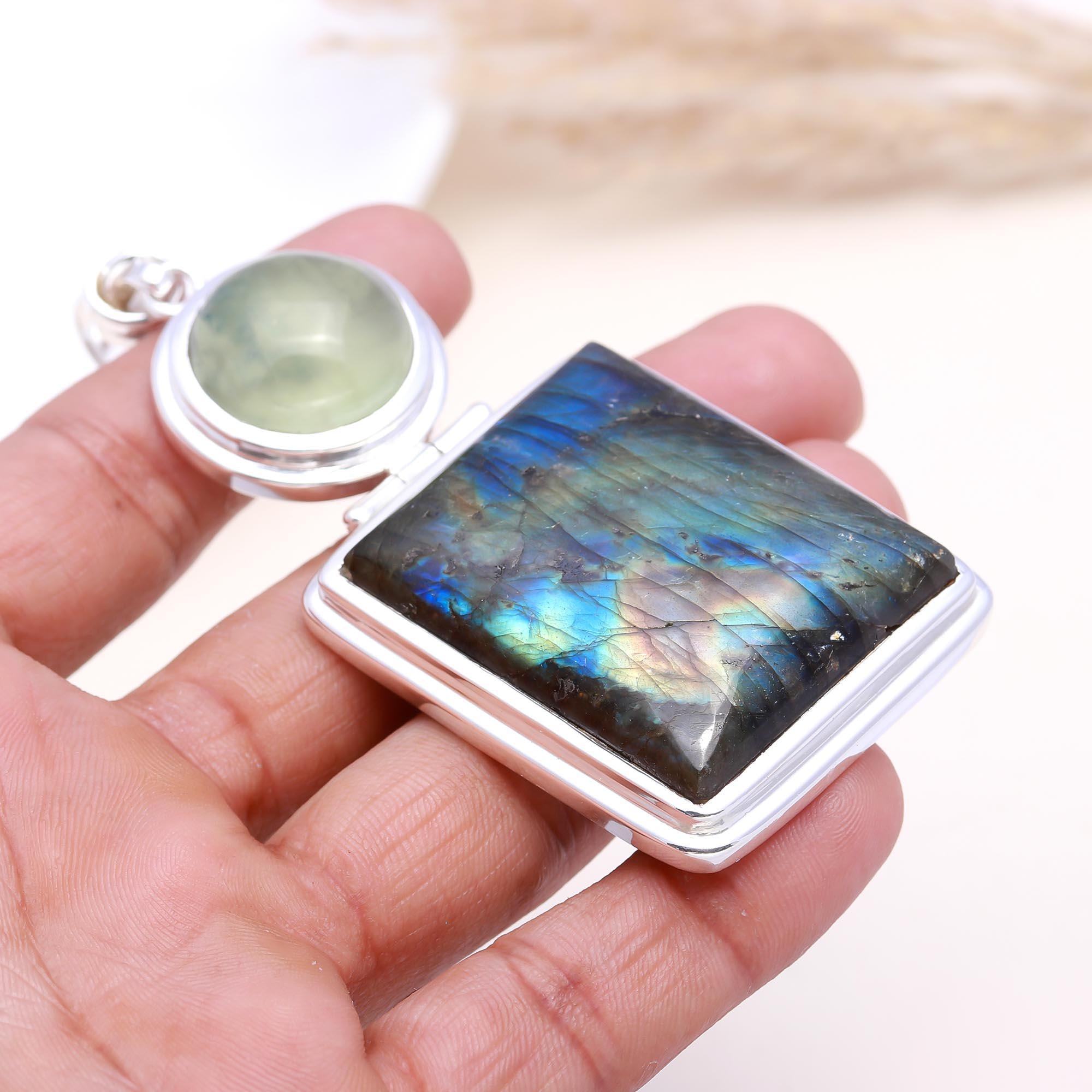 The Forest Mystery: Prehnite & Labradorite Double Drop Pendant