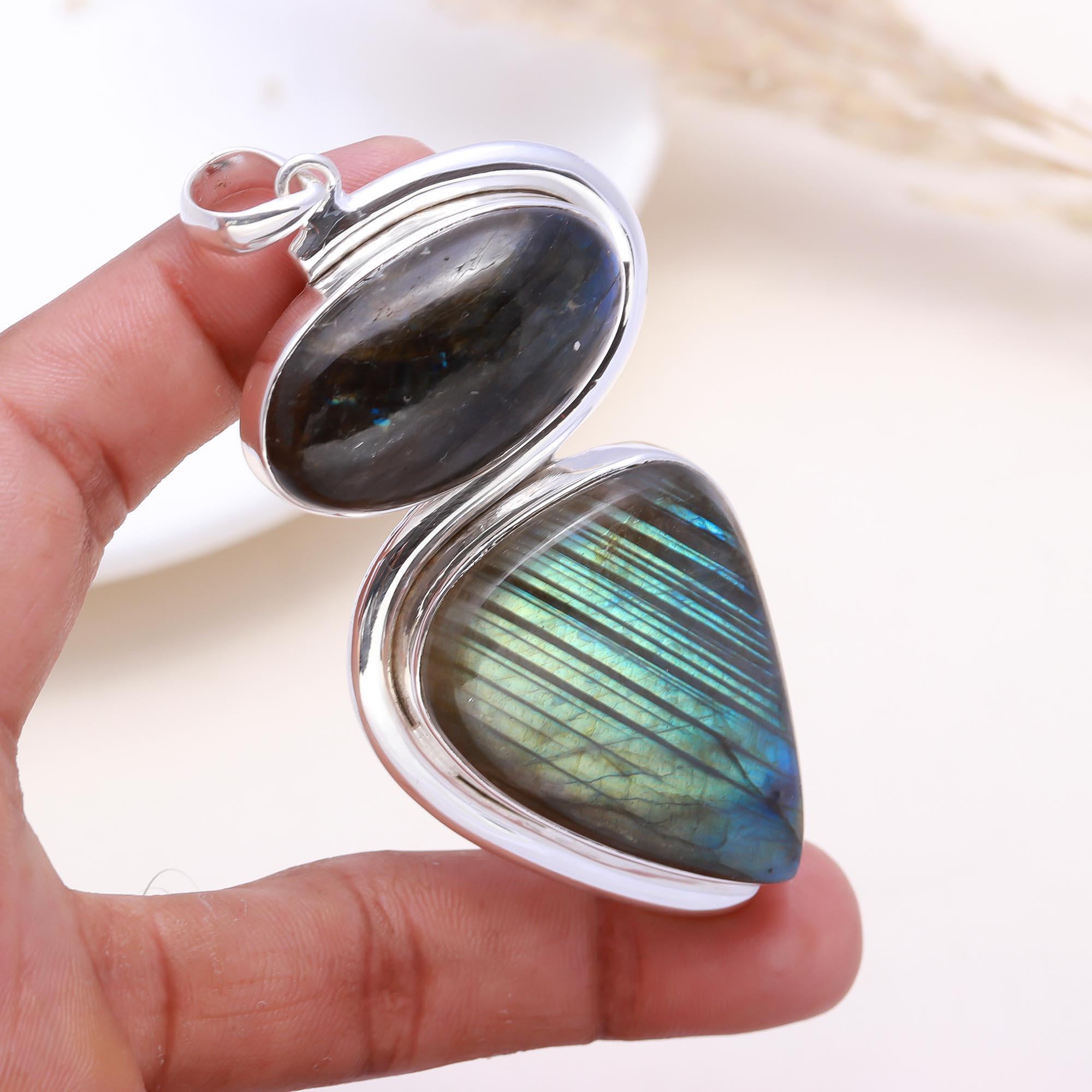 The Northern Lights: Double Drop Labradorite Pendant