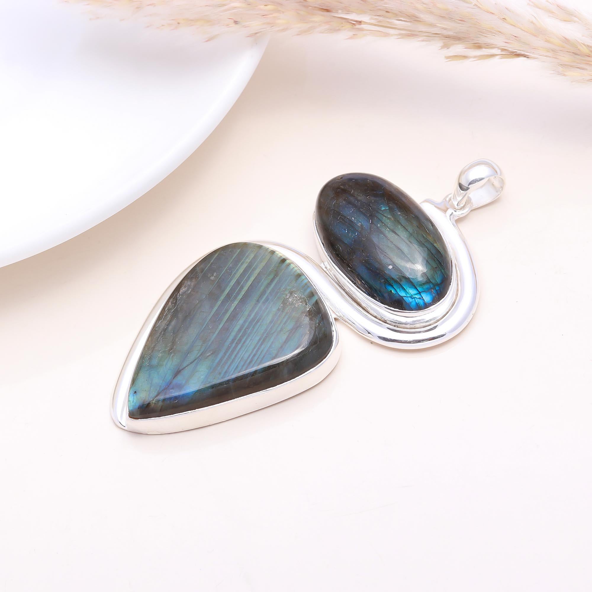 The Northern Lights: Double Drop Labradorite Pendant
