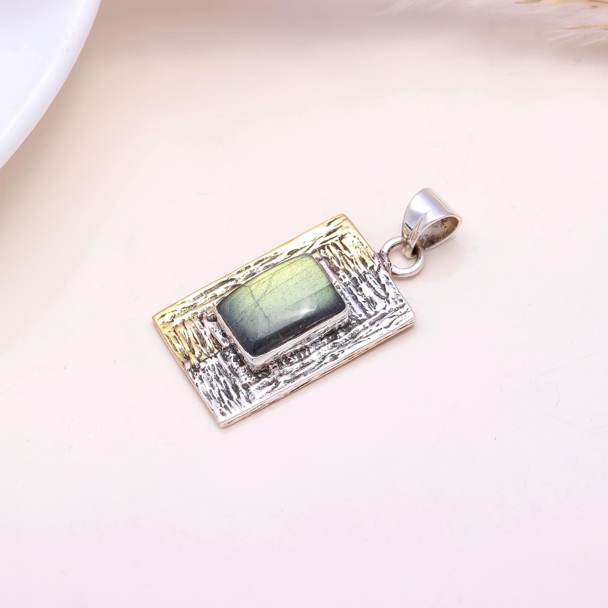 The Artisan Slab: Textured Labradorite Mixed Metal Pendant