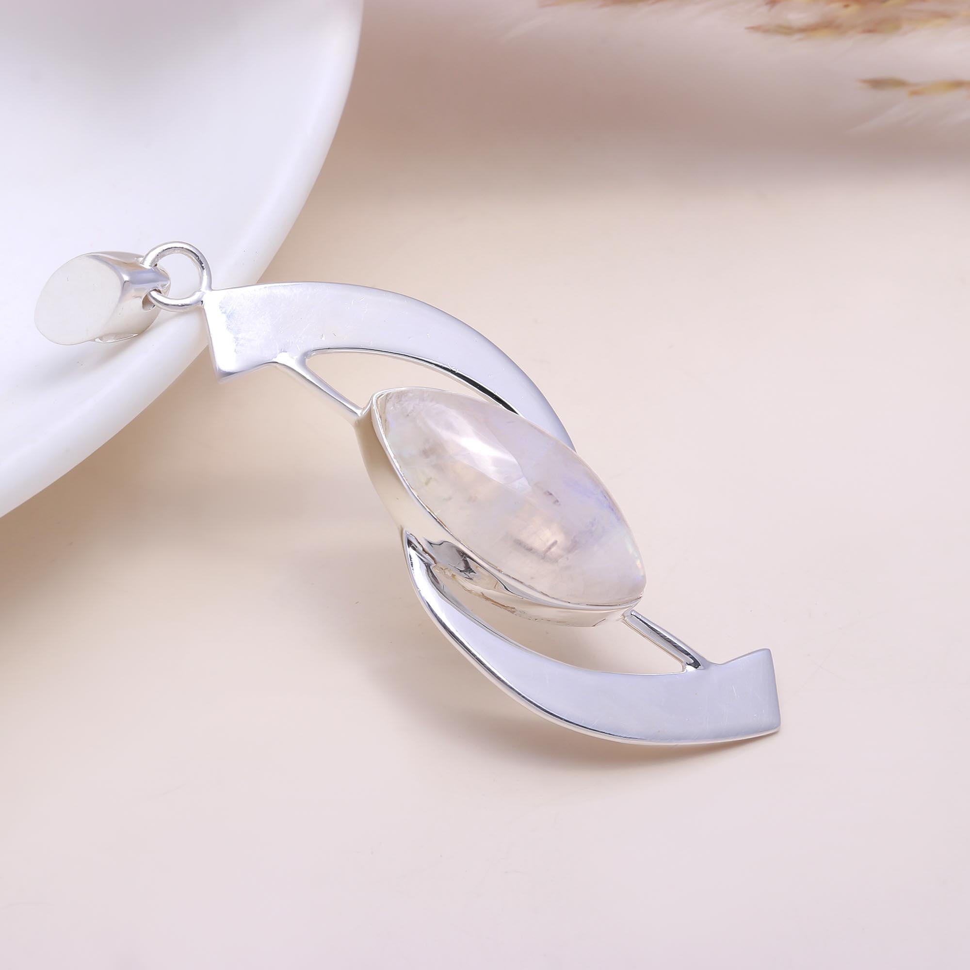 The Modern Orbit: Marquise Moonstone Abstract Pendant