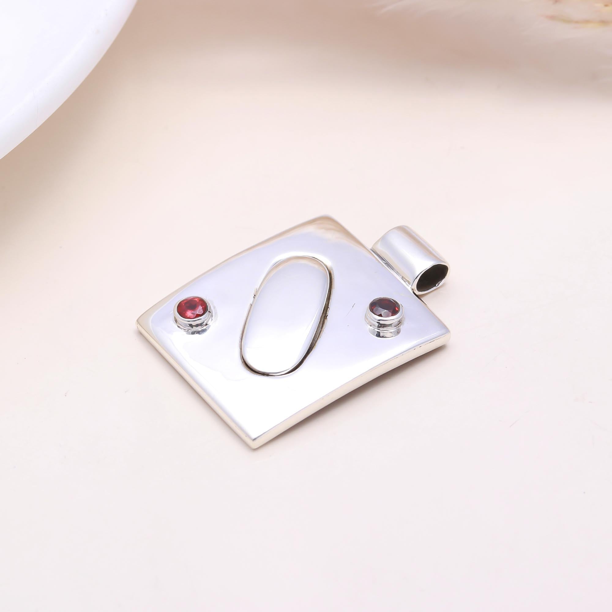 The Abstract Balance: Rectangular Garnet Silver Pendant
