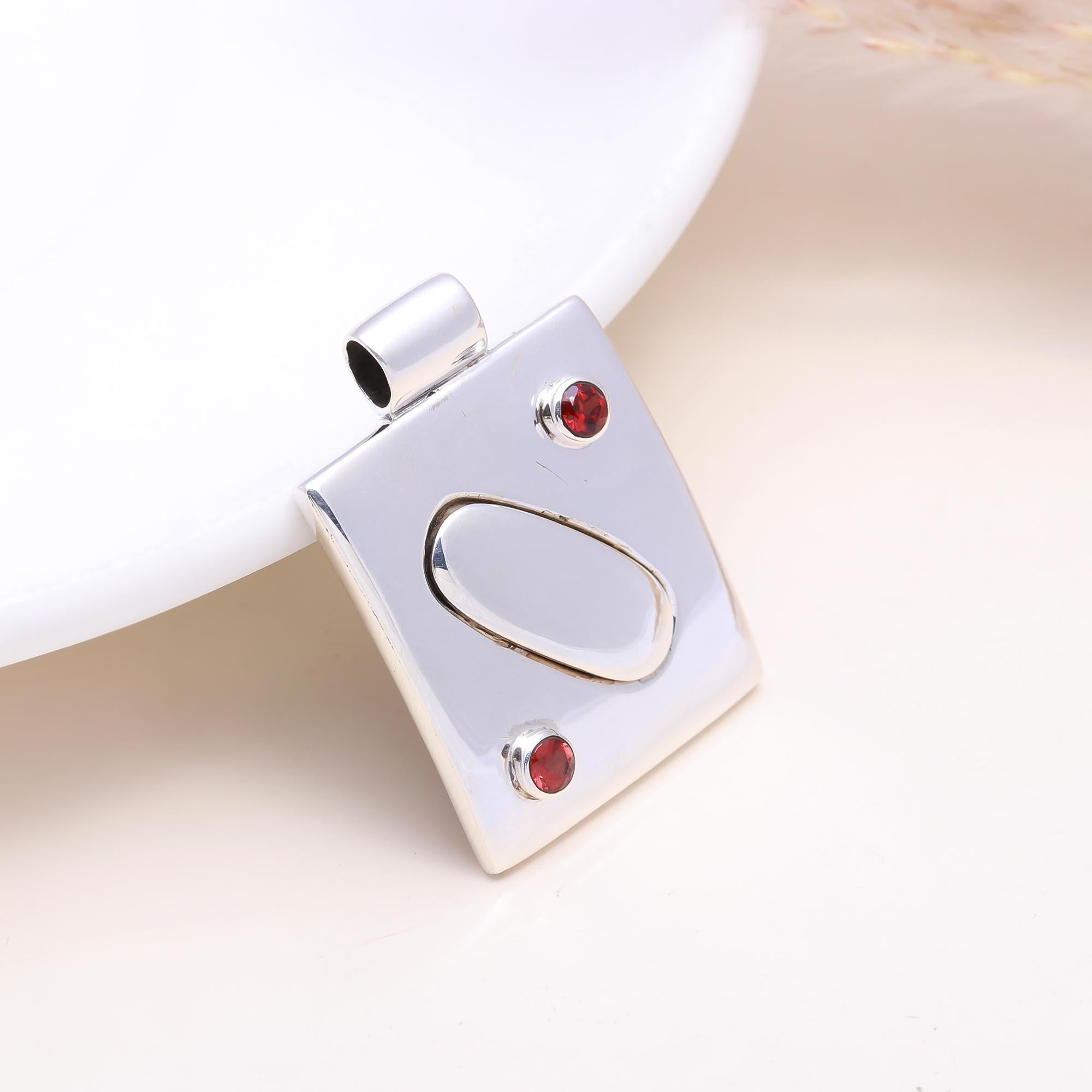 The Abstract Balance: Rectangular Garnet Silver Pendant