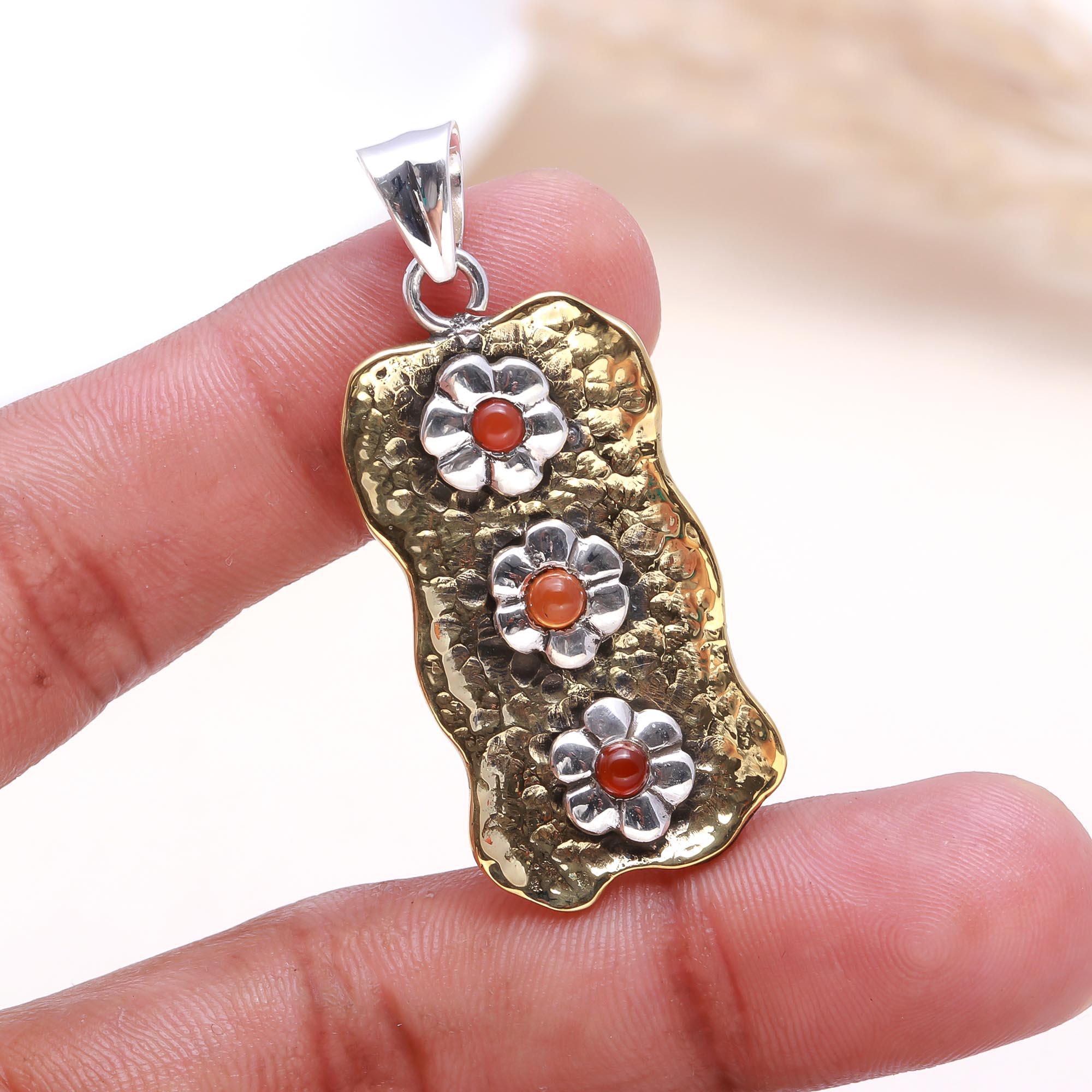 The Garden Trio: Carnelian & Silver Flower Pendant