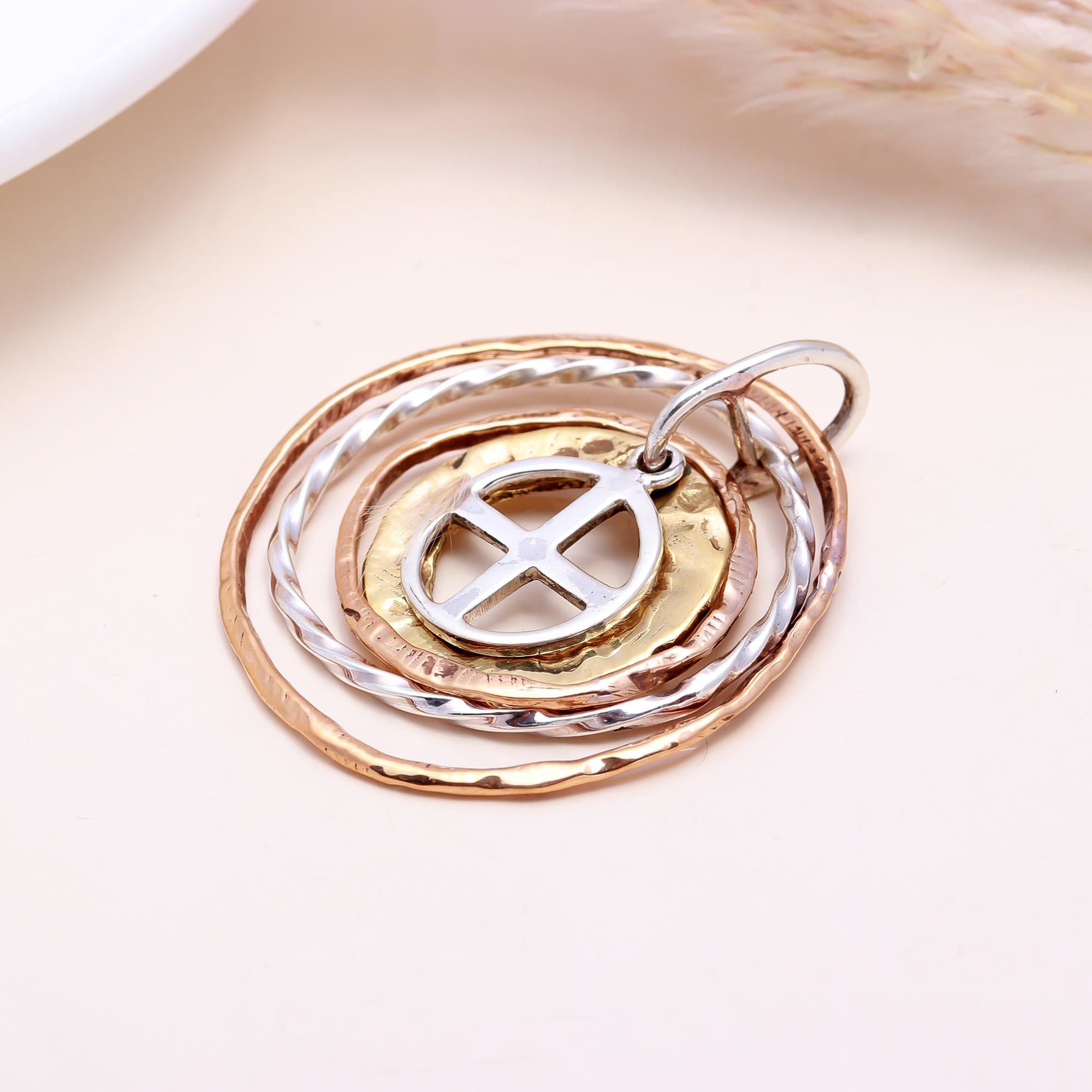 The Orbital Harmony: Tri-Tone Multi-Circle Pendant