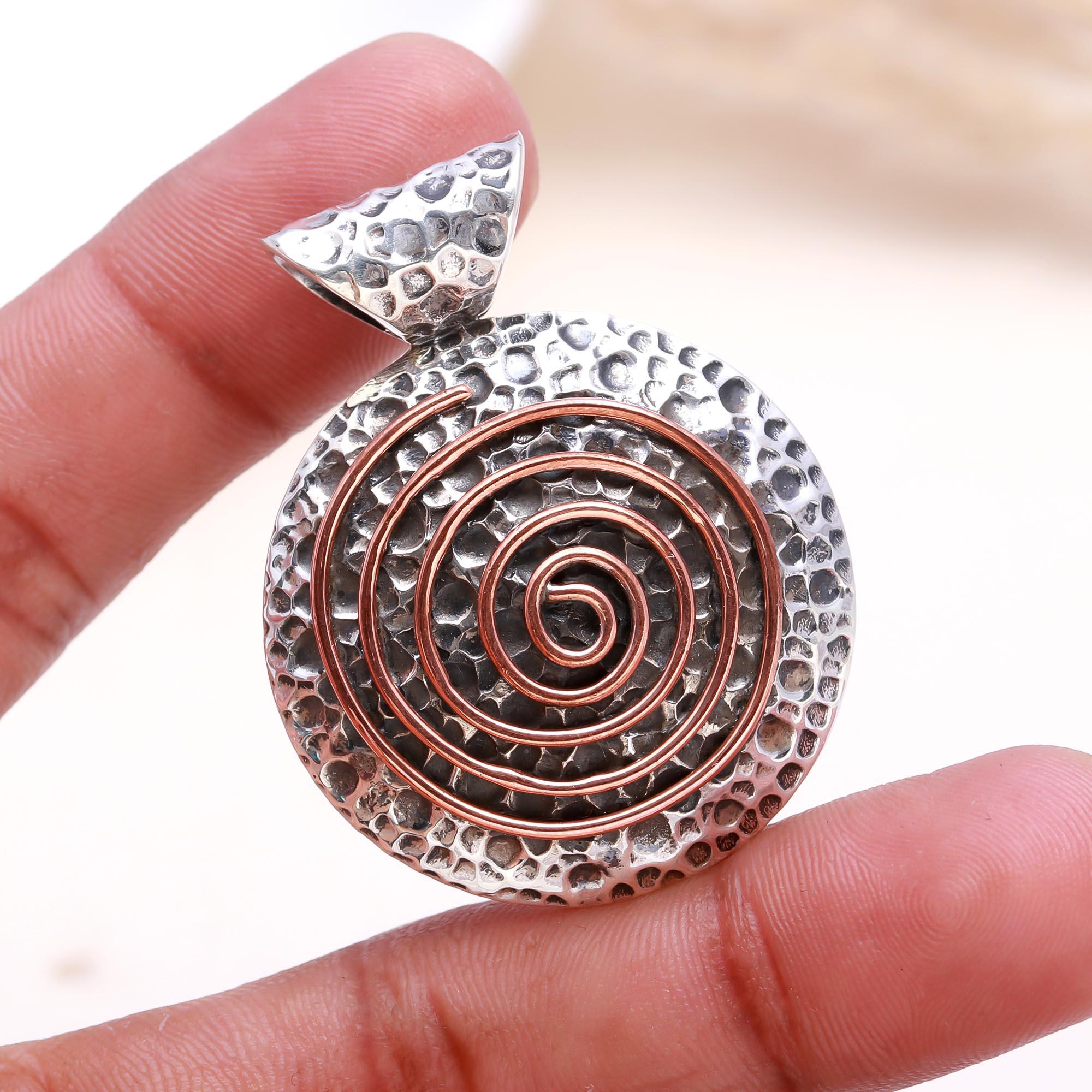 The Rustic Spiral: Hammered Two-Tone Medallion Pendant