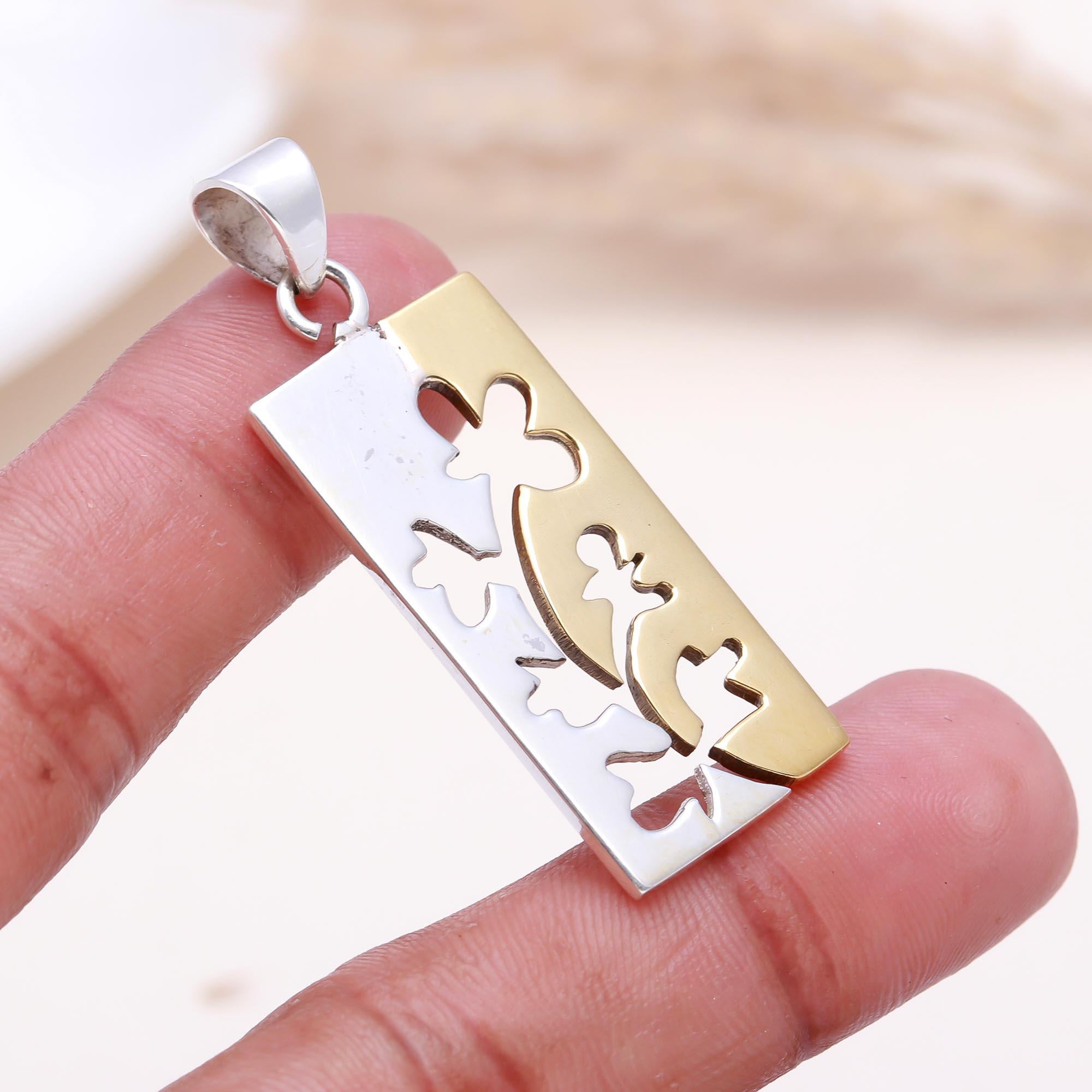 The Jigsaw Bloom: Two-Tone Floral Puzzle Pendant