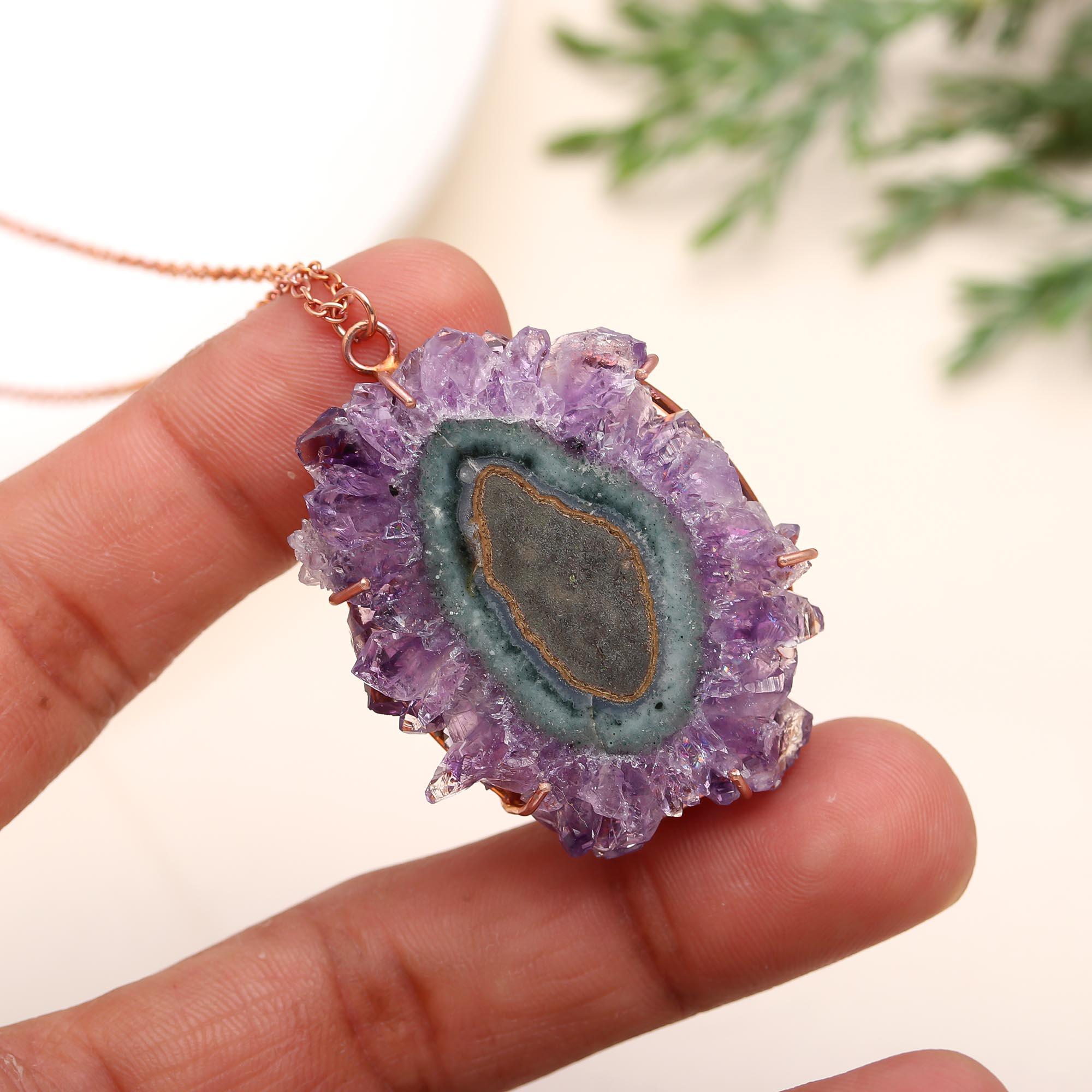 925 Silver Raw Amethyst Slice Pendant Necklace