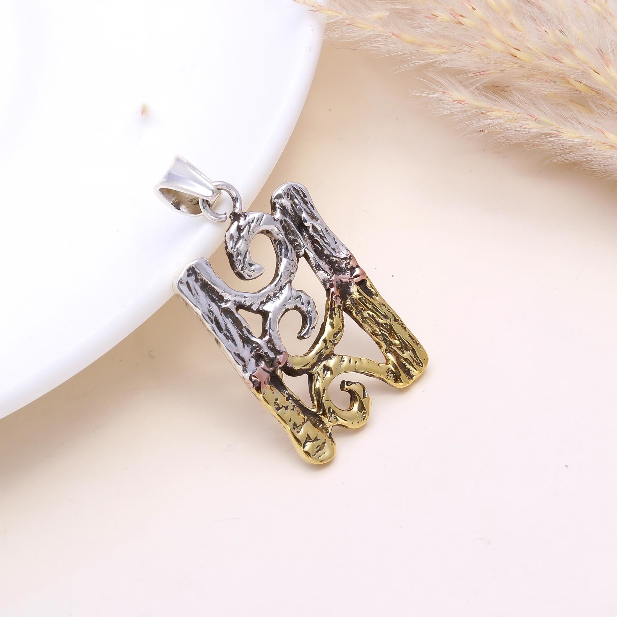 The Rustic Scroll: Tri-Tone Abstract Bark Texture Pendant