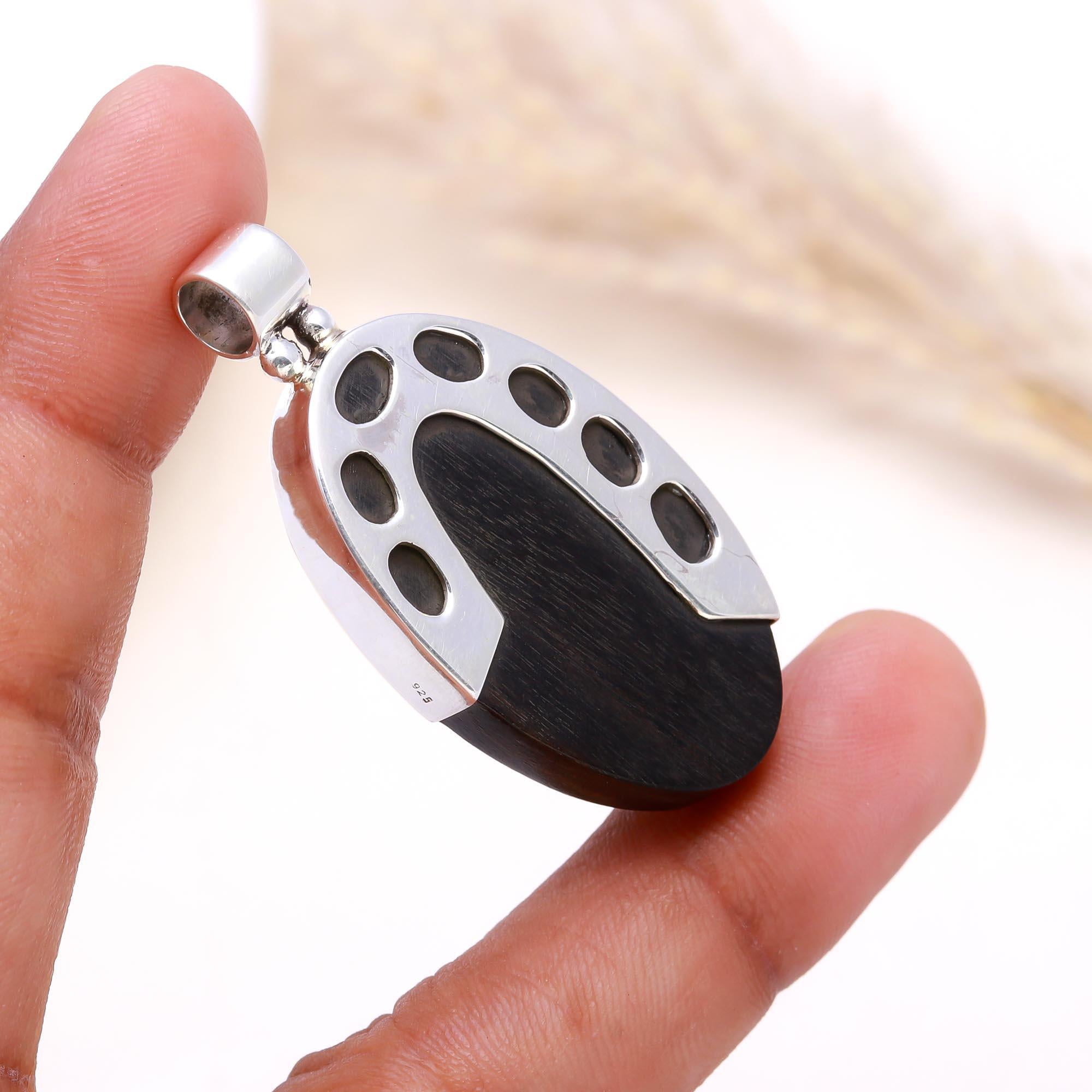 The Ebony Oval: Silver & Black Wood Oval Pendant