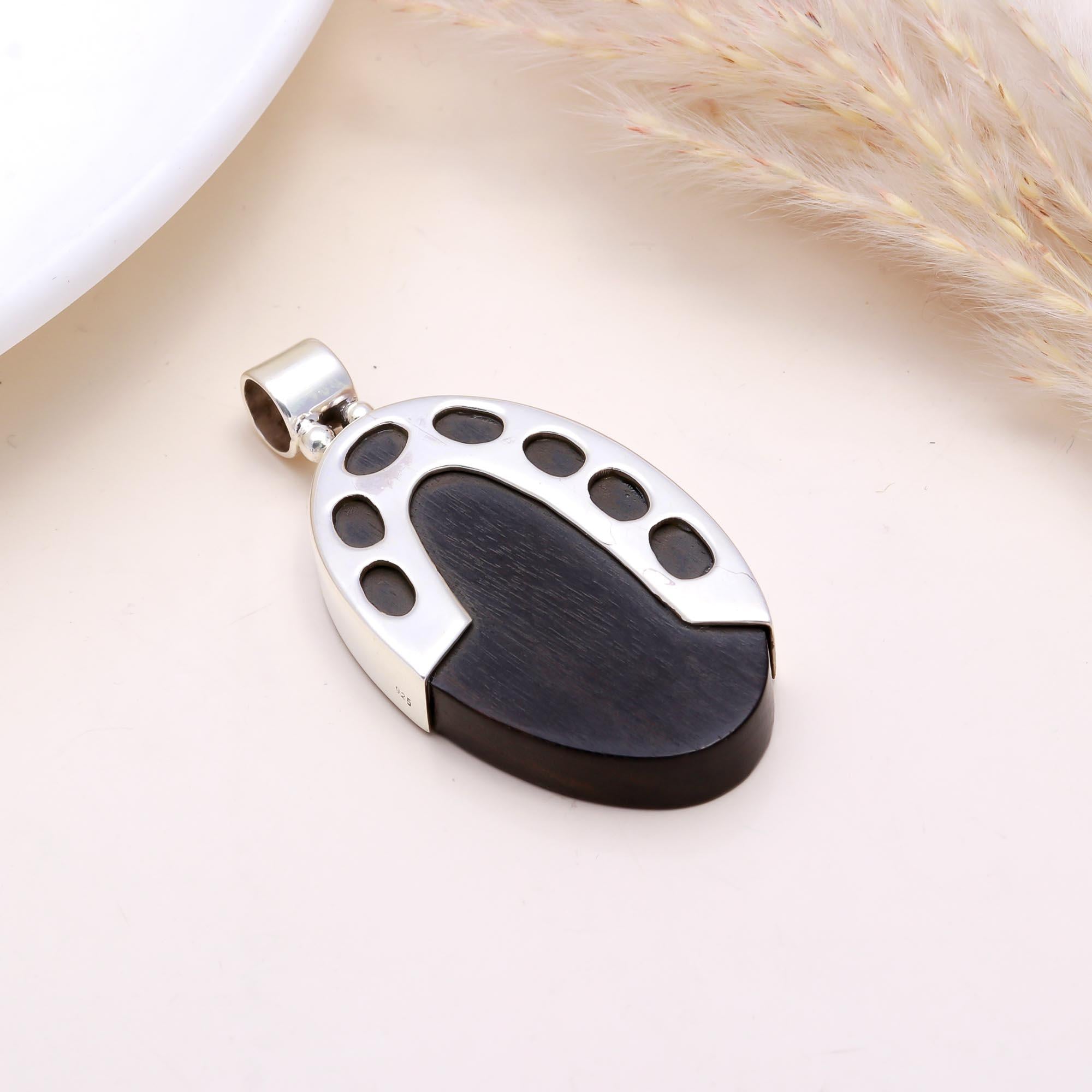 The Ebony Oval: Silver & Black Wood Oval Pendant