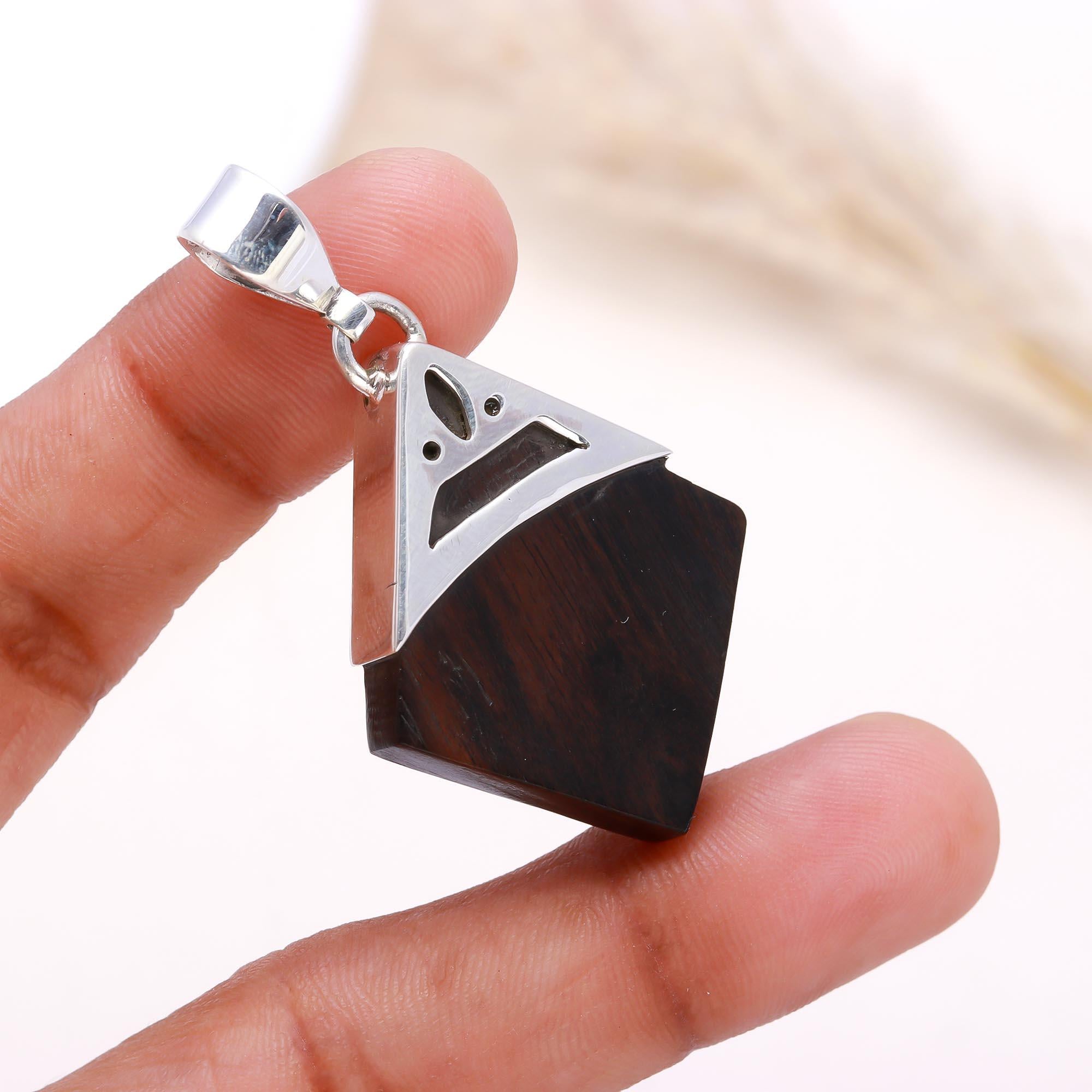 The Ebony Shield: Silver & Wood Triangle Pendant