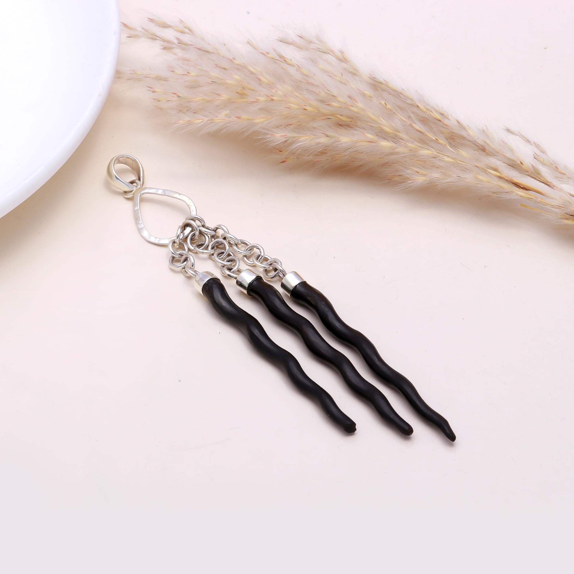 The Tribal Trio: Triple Black Branch Drop Pendant