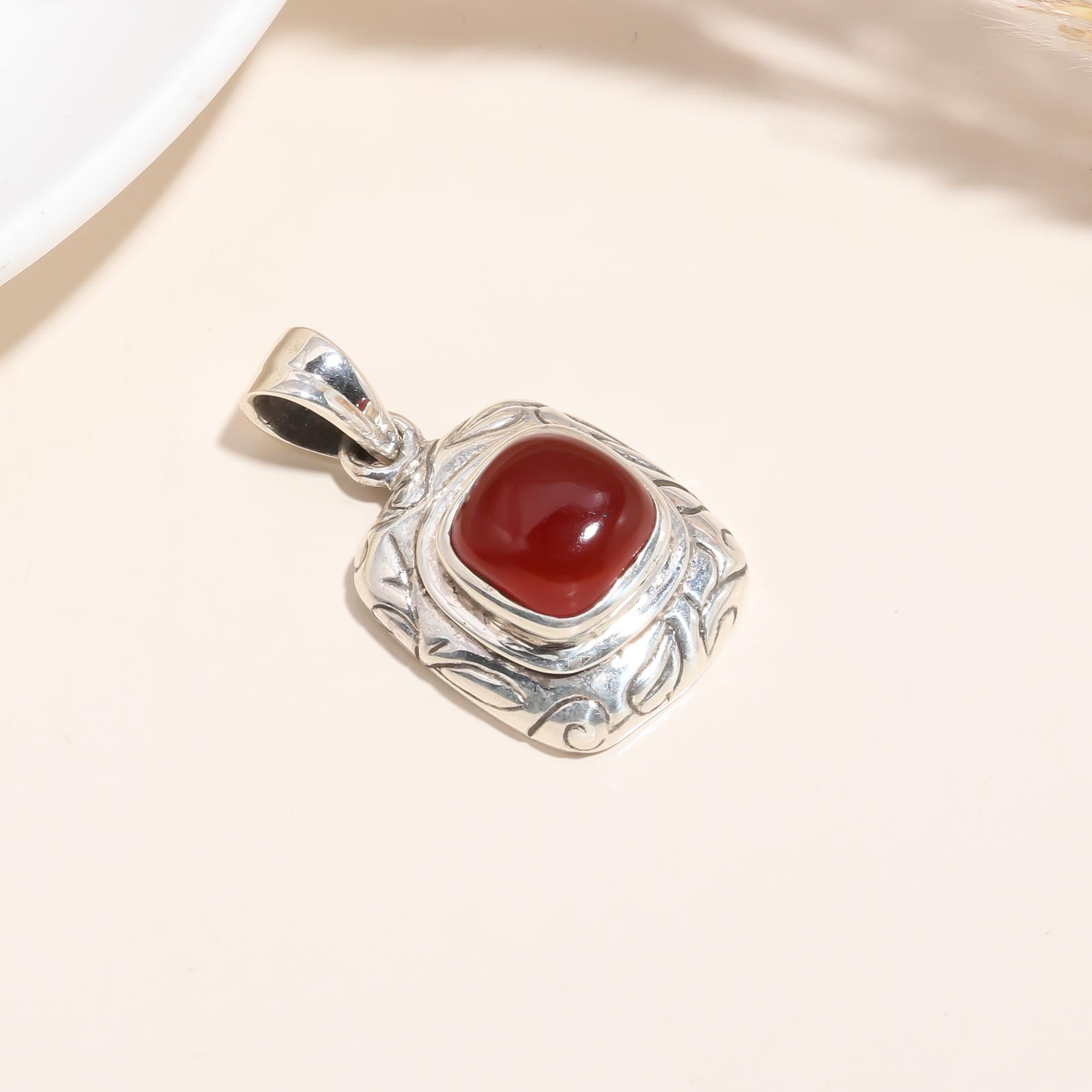 The Vintage Crimson: Carnelian Textured Frame Pendant