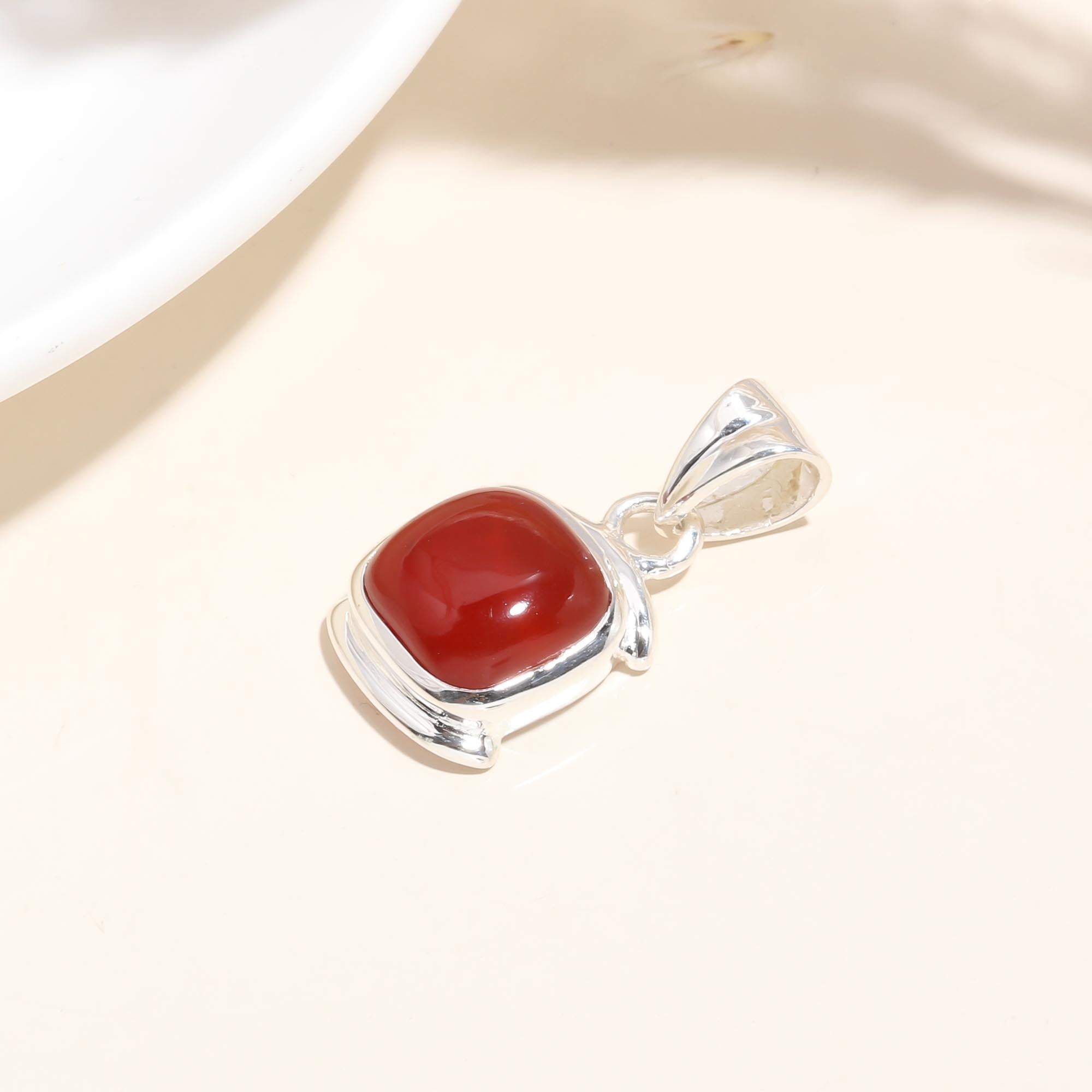 The Red Cushion: Red Onyx Silver Pendant