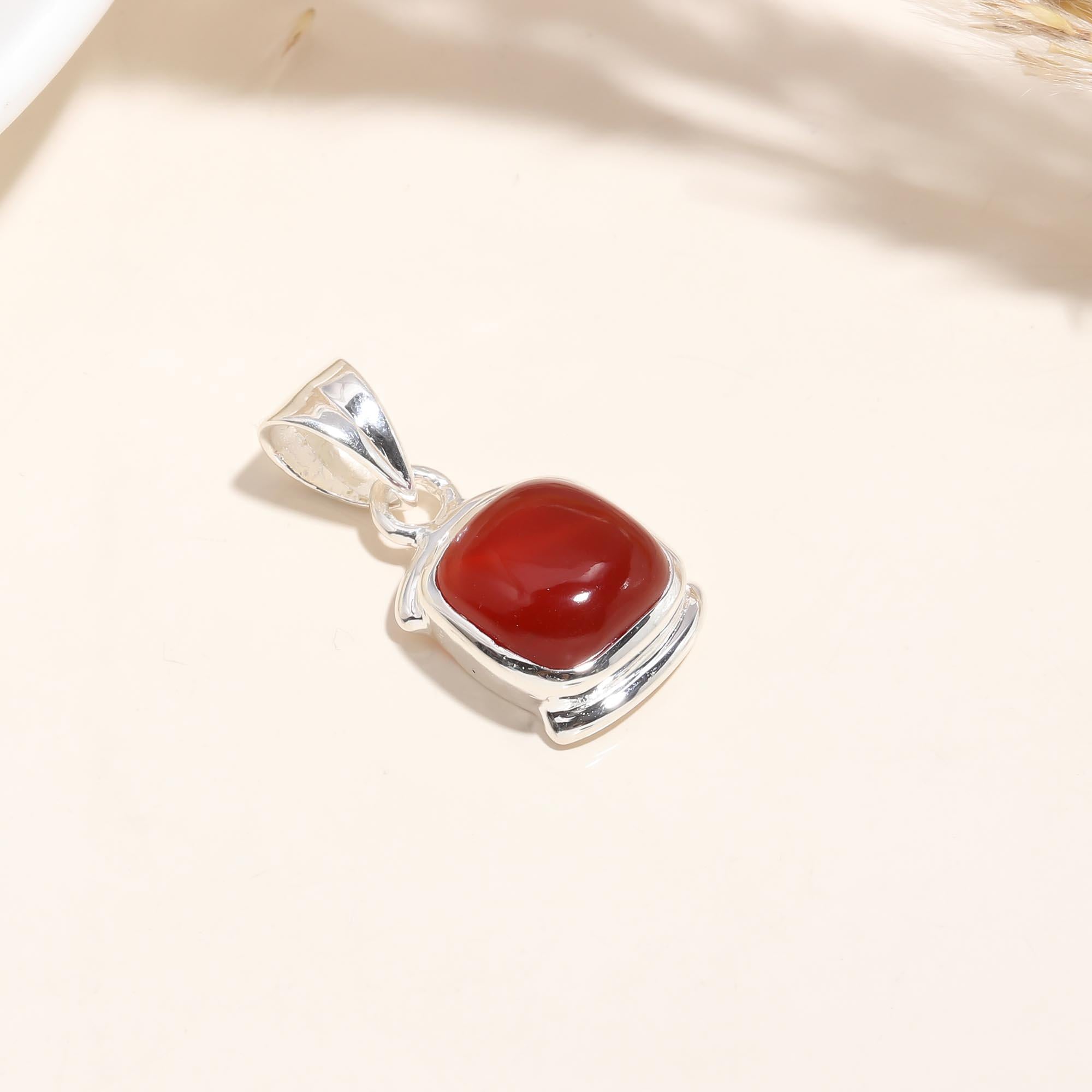 The Red Cushion: Red Onyx Silver Pendant
