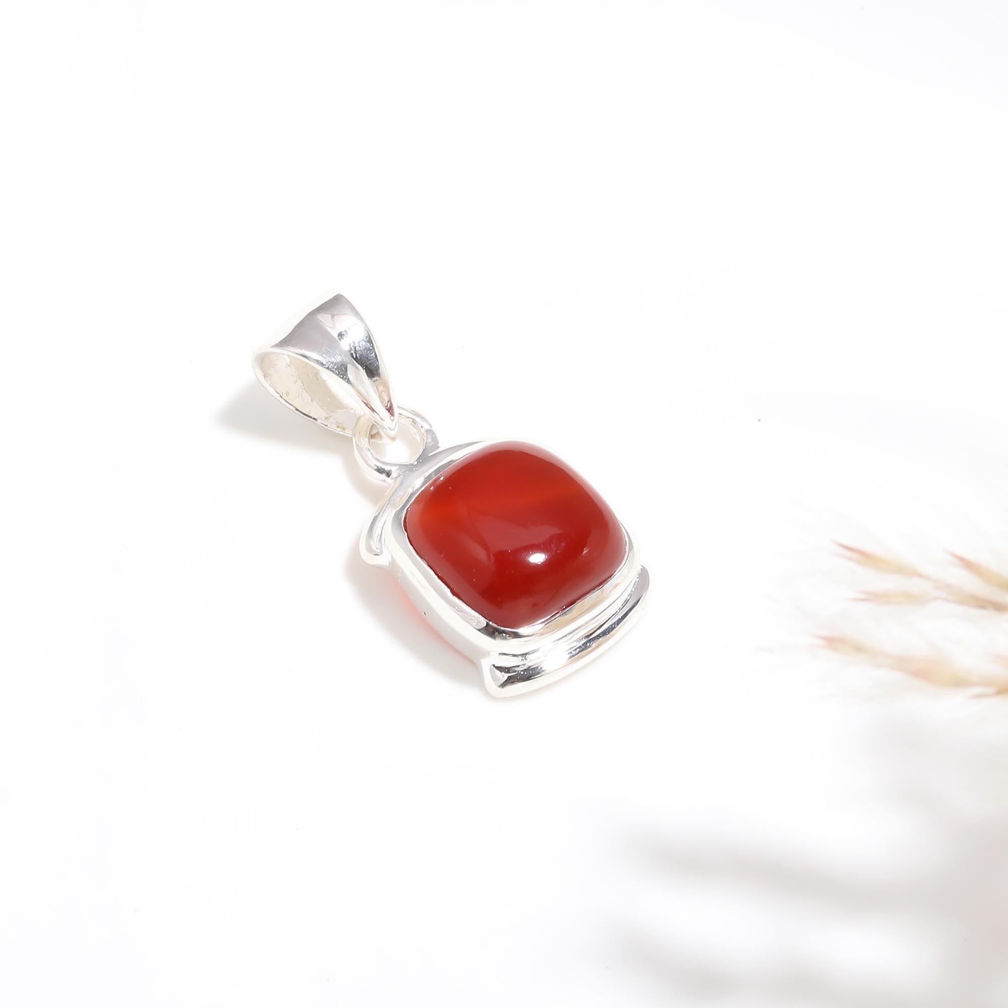 The Red Cushion: Red Onyx Silver Pendant