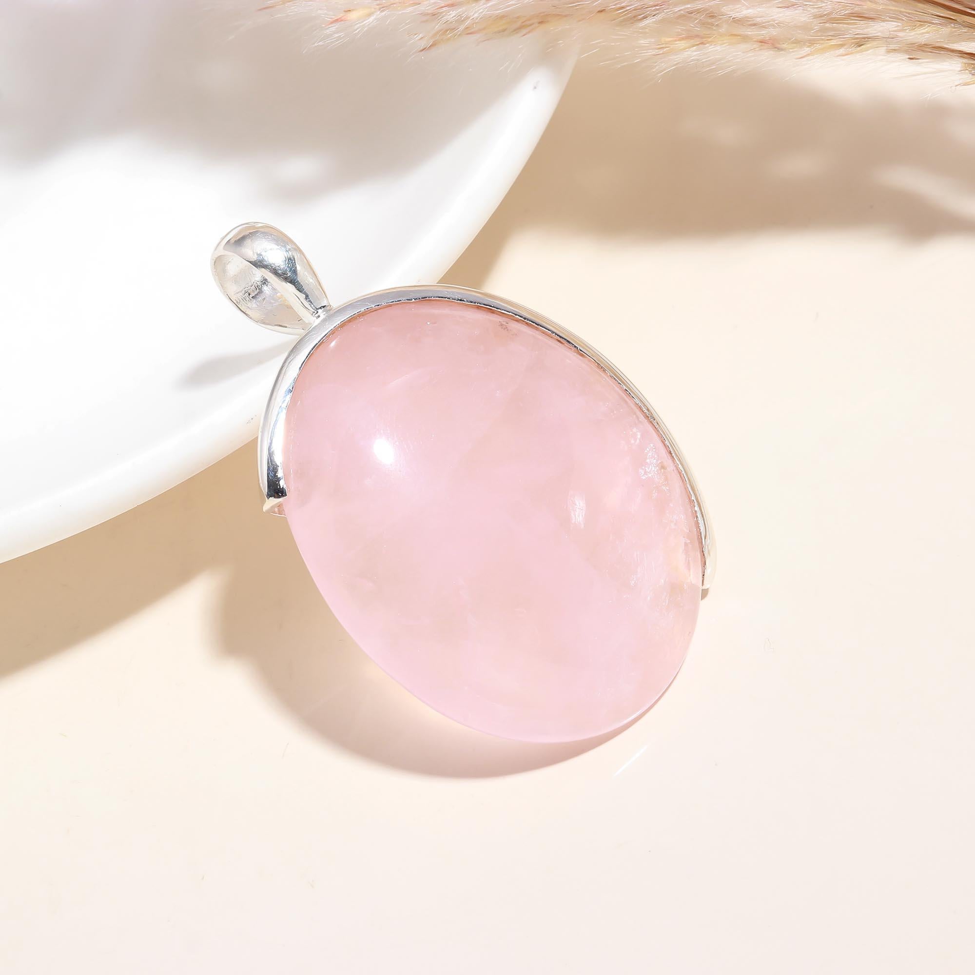 The Pink Horizon: Large Rose Quartz Oval Pendant
