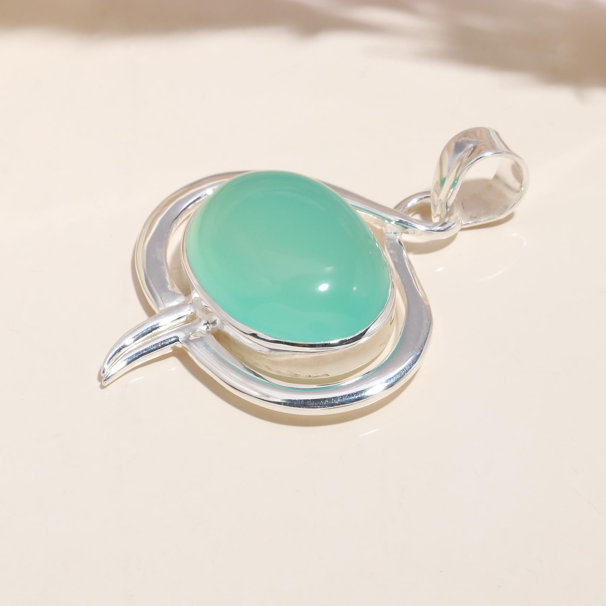 The Mint Orbit: Green Chalcedony Modern Open Pendant