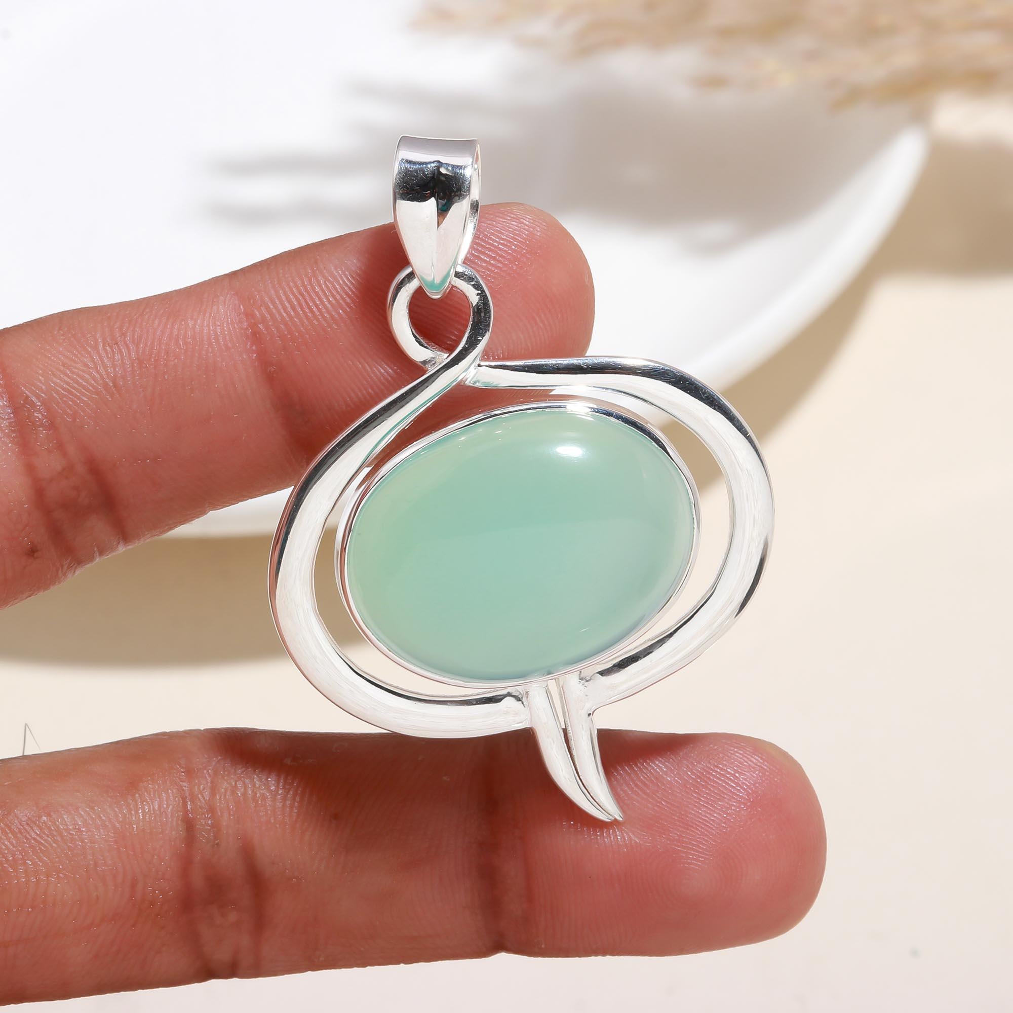 The Mint Orbit: Green Chalcedony Modern Open Pendant