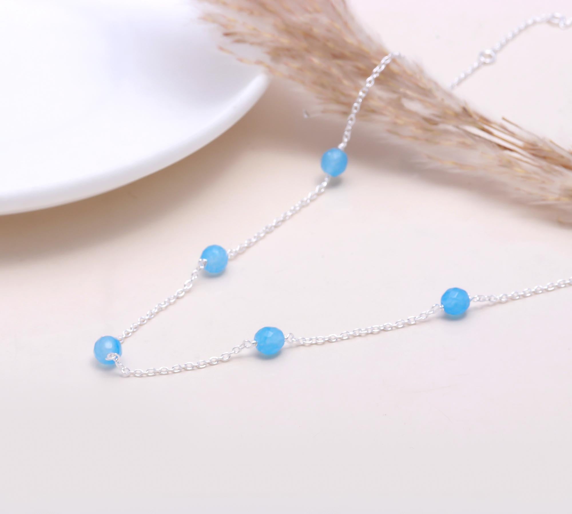 The Sky Drops: Blue Chalcedony Bead Station Necklace