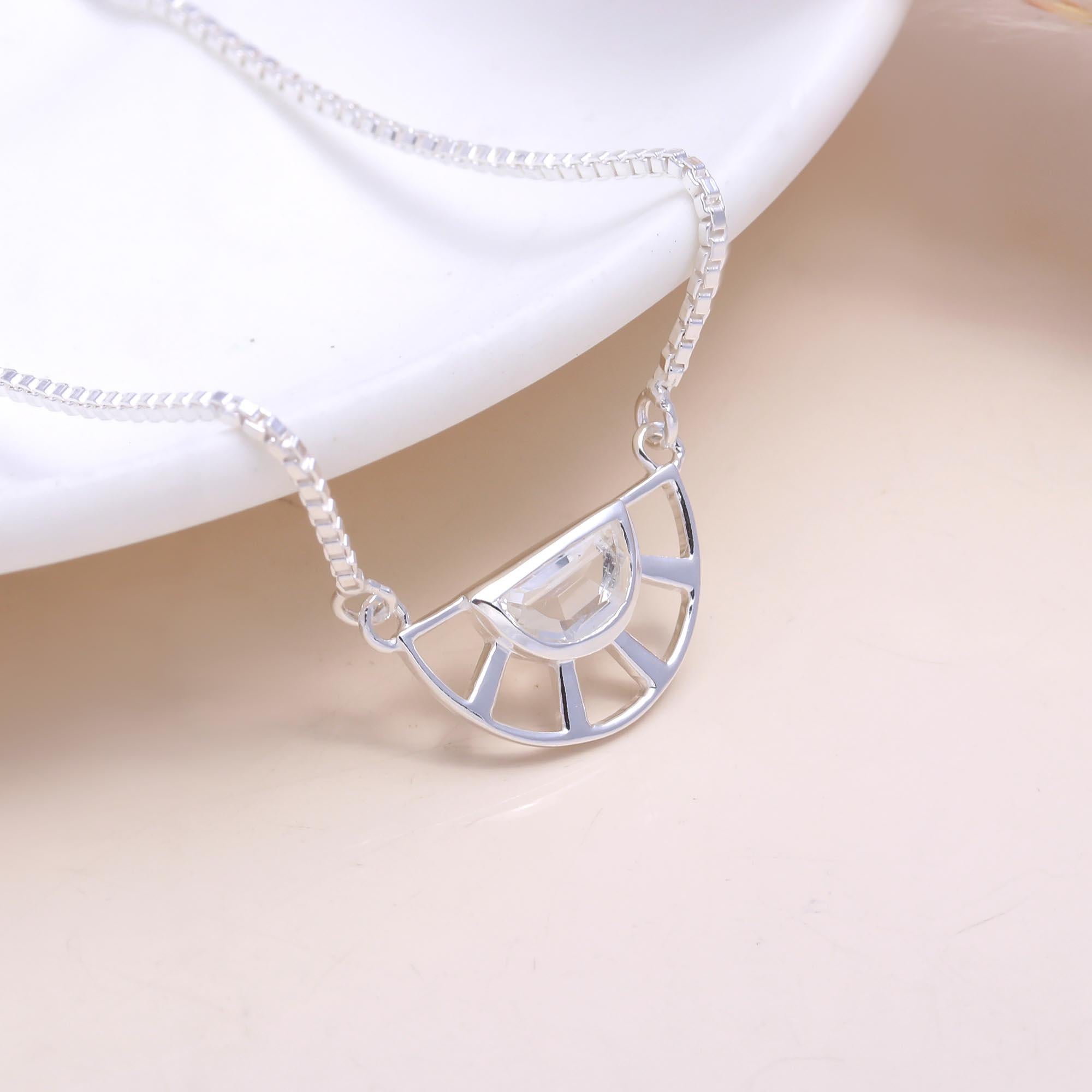 The Crystal Horizon: Geometric Fan Semi-Circle Necklace