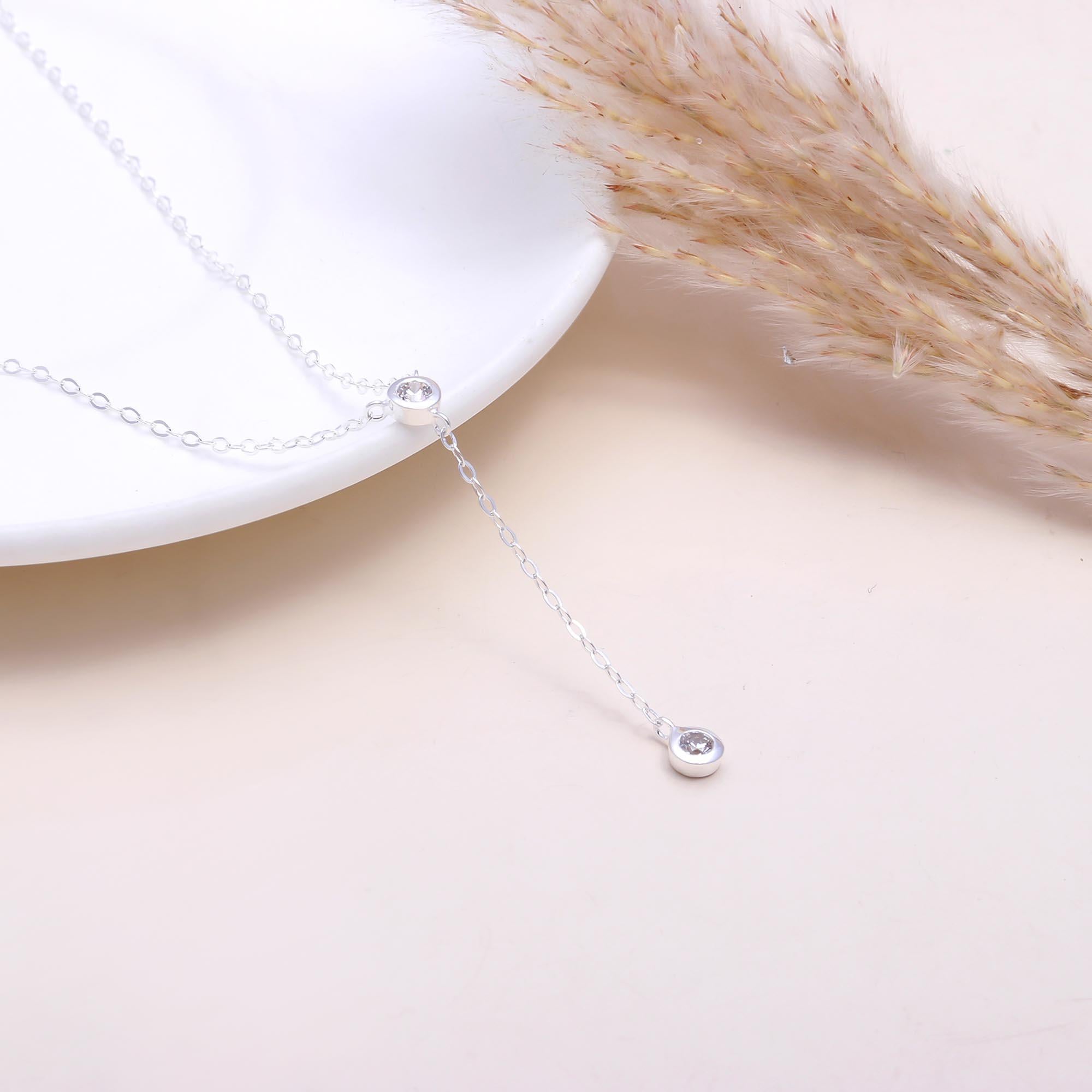 The Double Solitaire: Minimalist Y-Drop Lariat Necklace