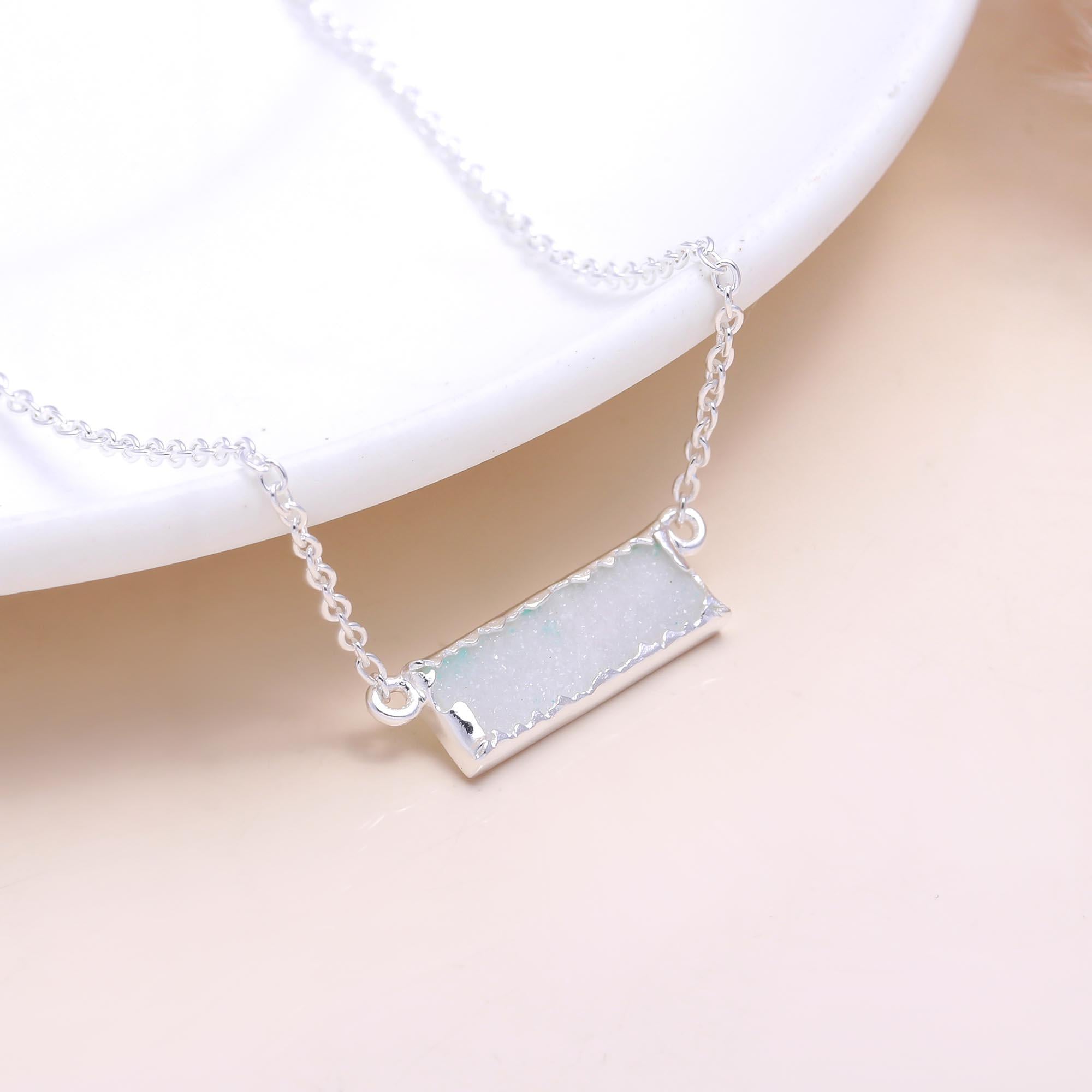 The White Sparkle: Rectangular Druzy Bar Necklace