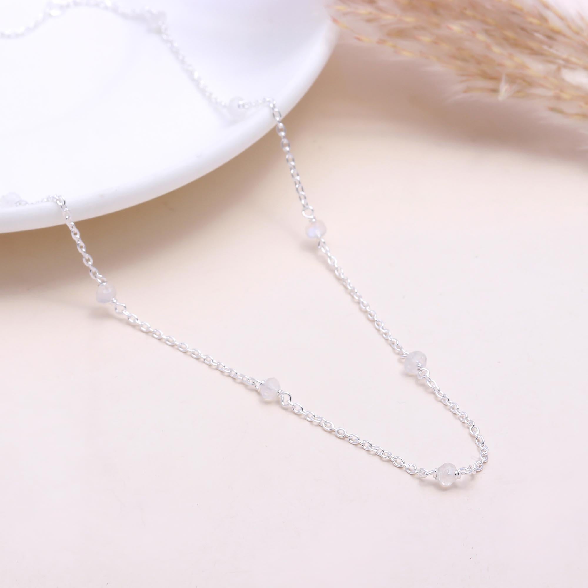 The Faceted Moon: Moonstone Bead Station Necklace