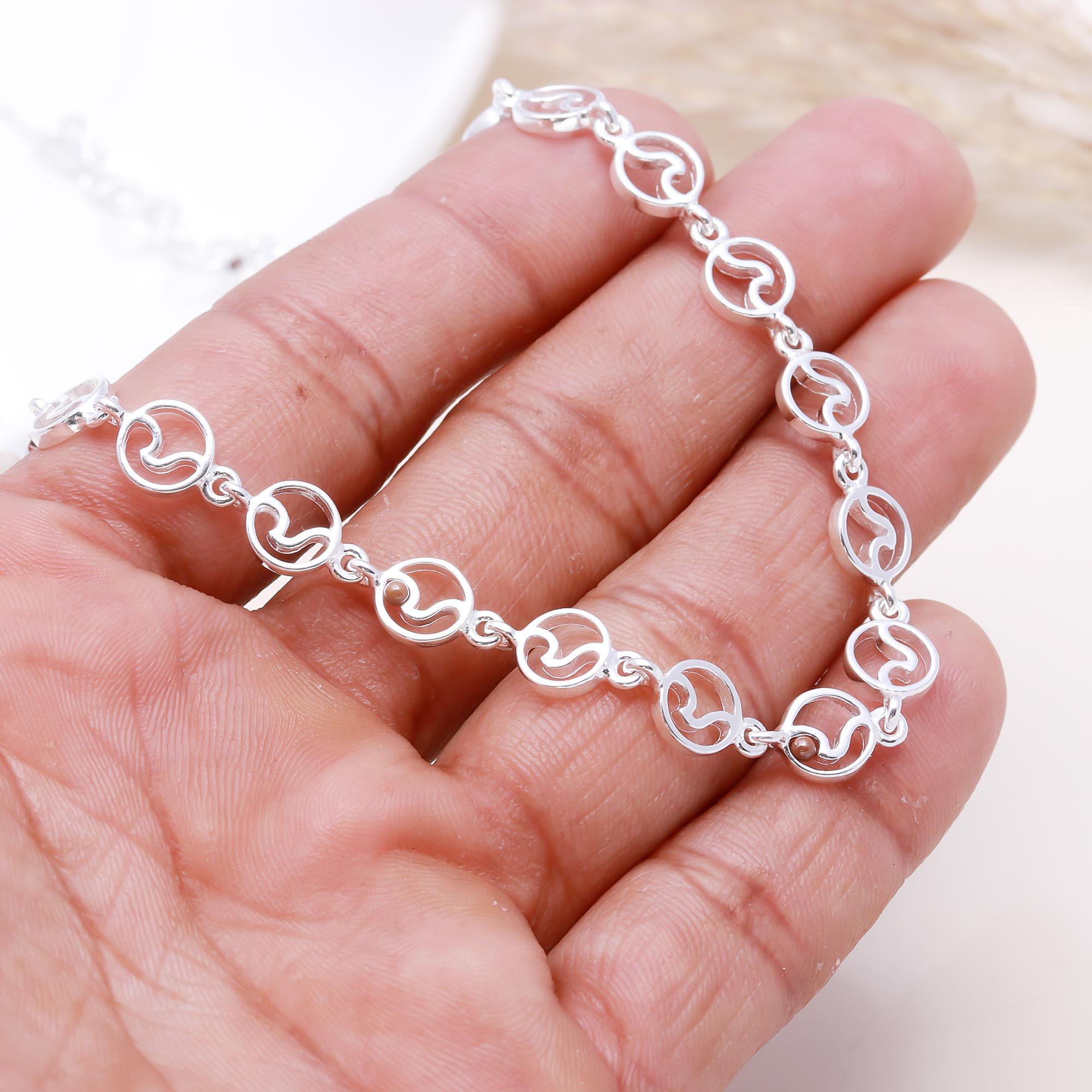 The Ocean Rhythm: Sterling Silver Wave Link Necklace