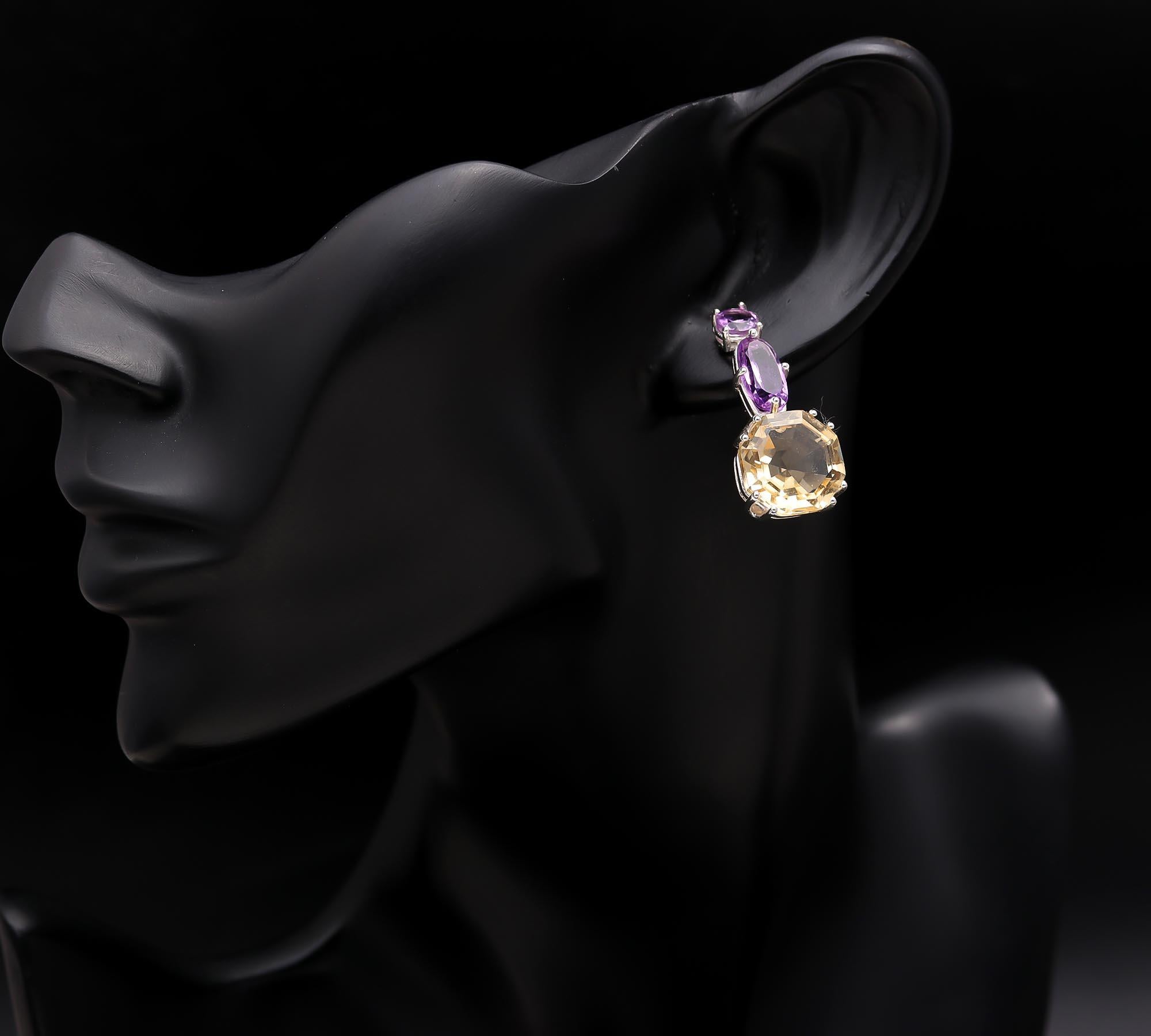 Sterling Silver Amethyst & Citrine Multi Stud Earrings