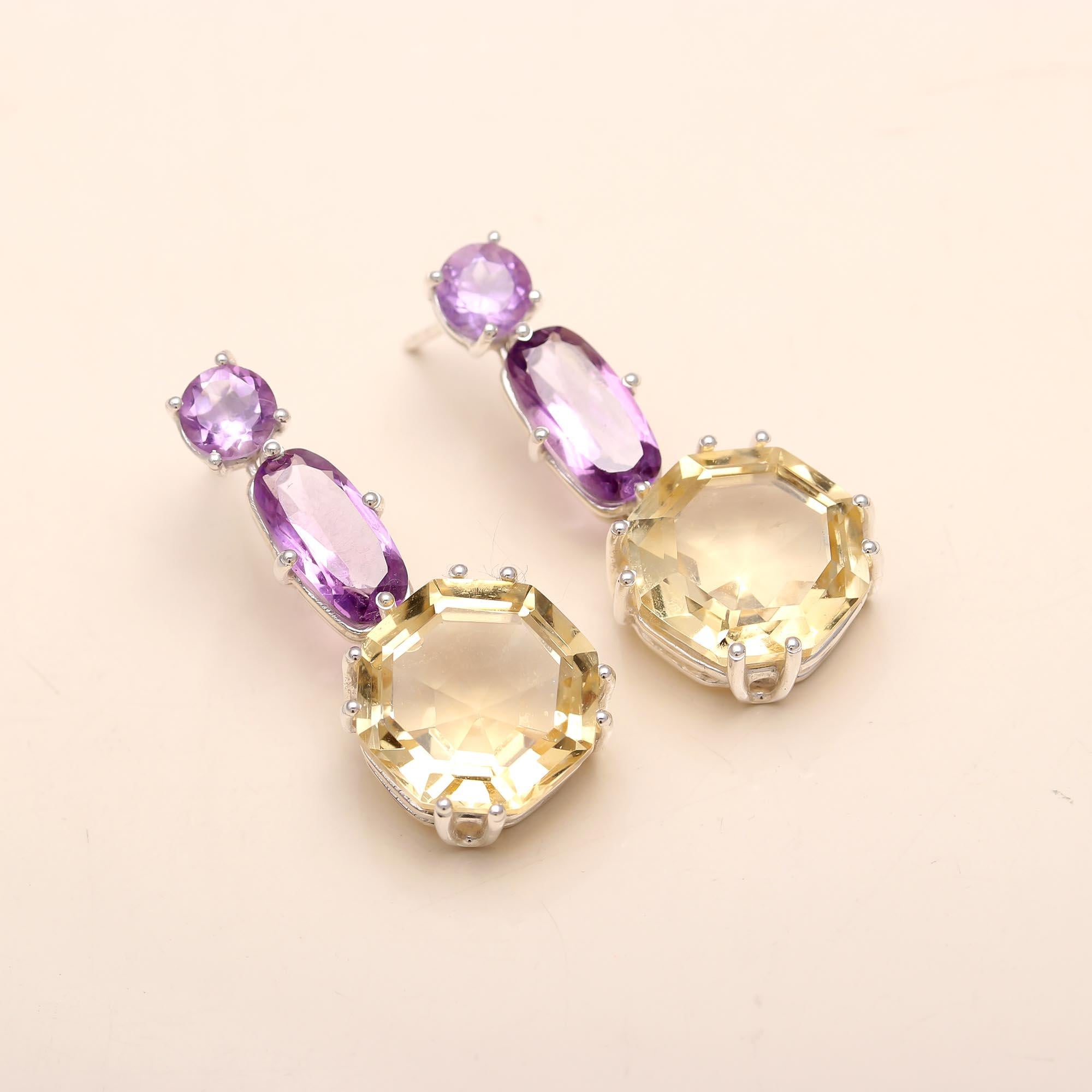 Sterling Silver Amethyst & Citrine Multi Stud Earrings