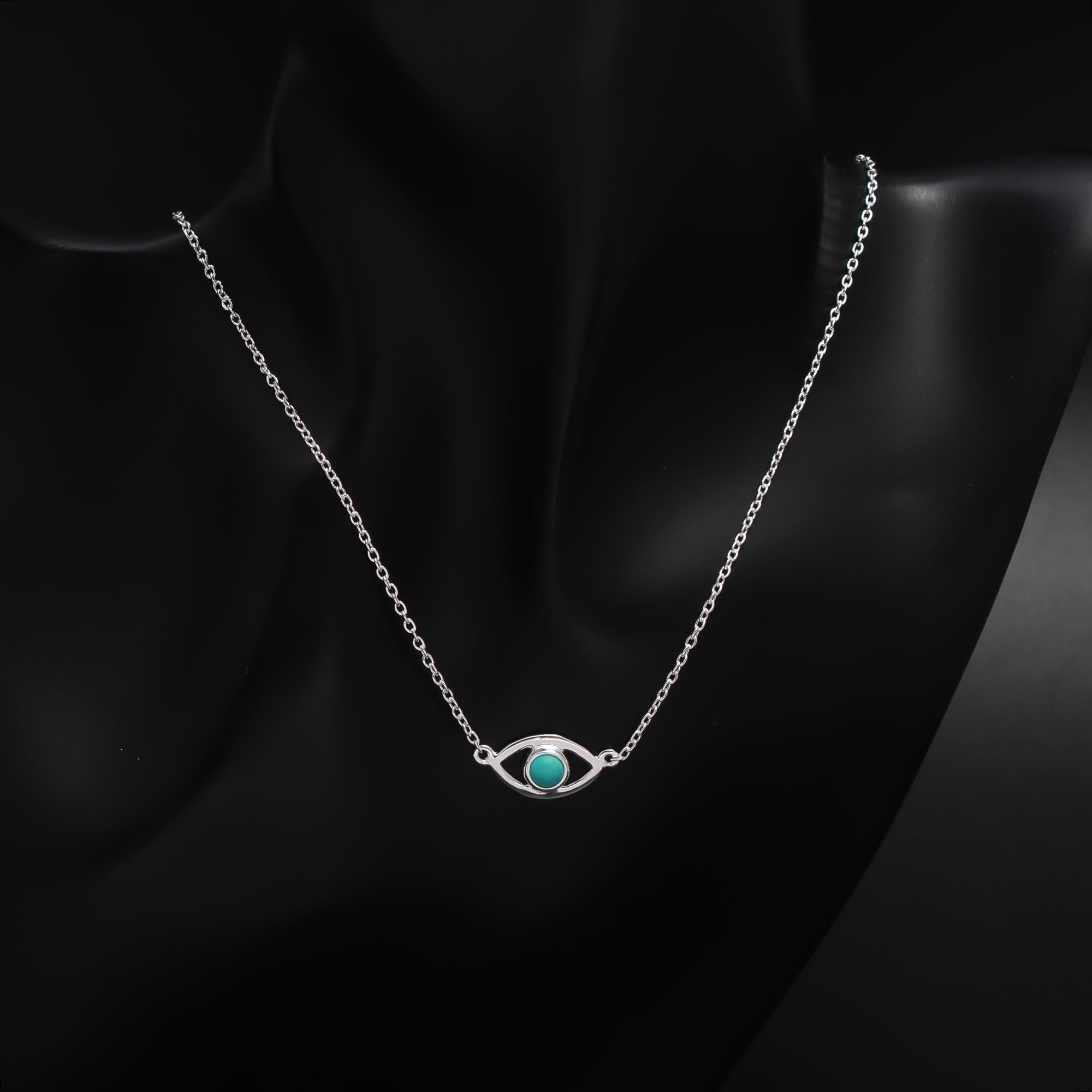 The Protective Eye: Turquoise Evil Eye Silver Necklace