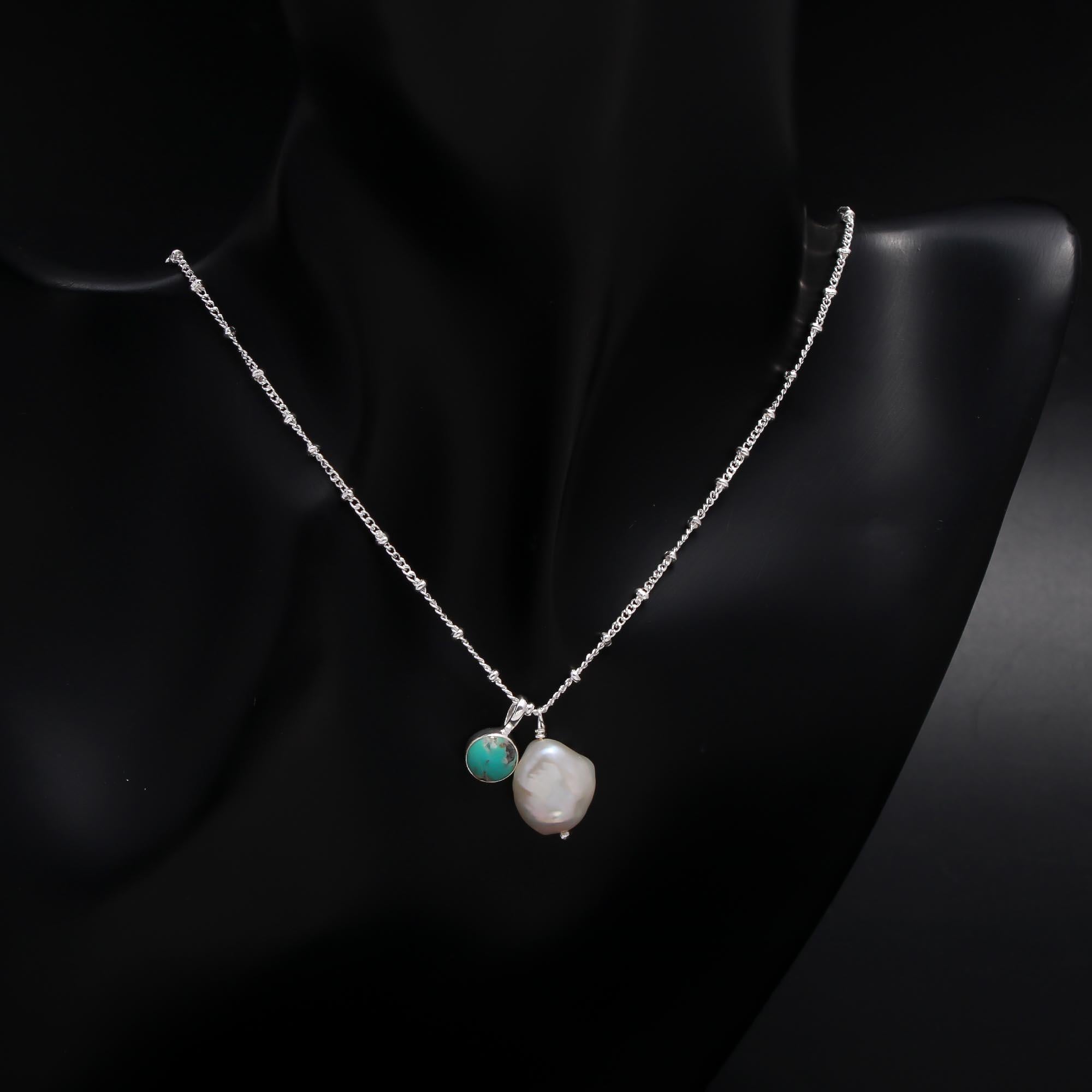 The Ocean Duo: Baroque Pearl & Turquoise Beaded Necklace