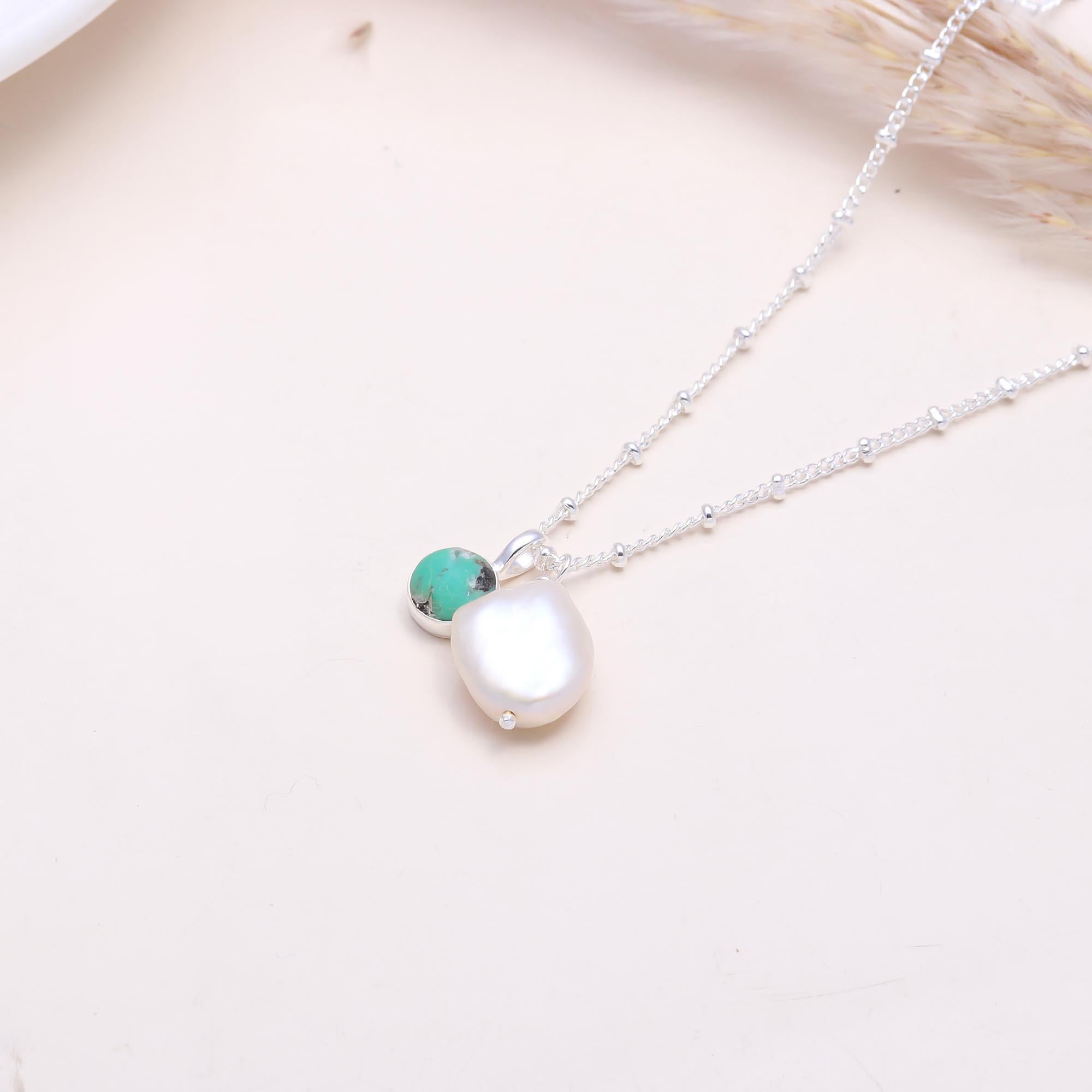 The Ocean Duo: Baroque Pearl & Turquoise Beaded Necklace
