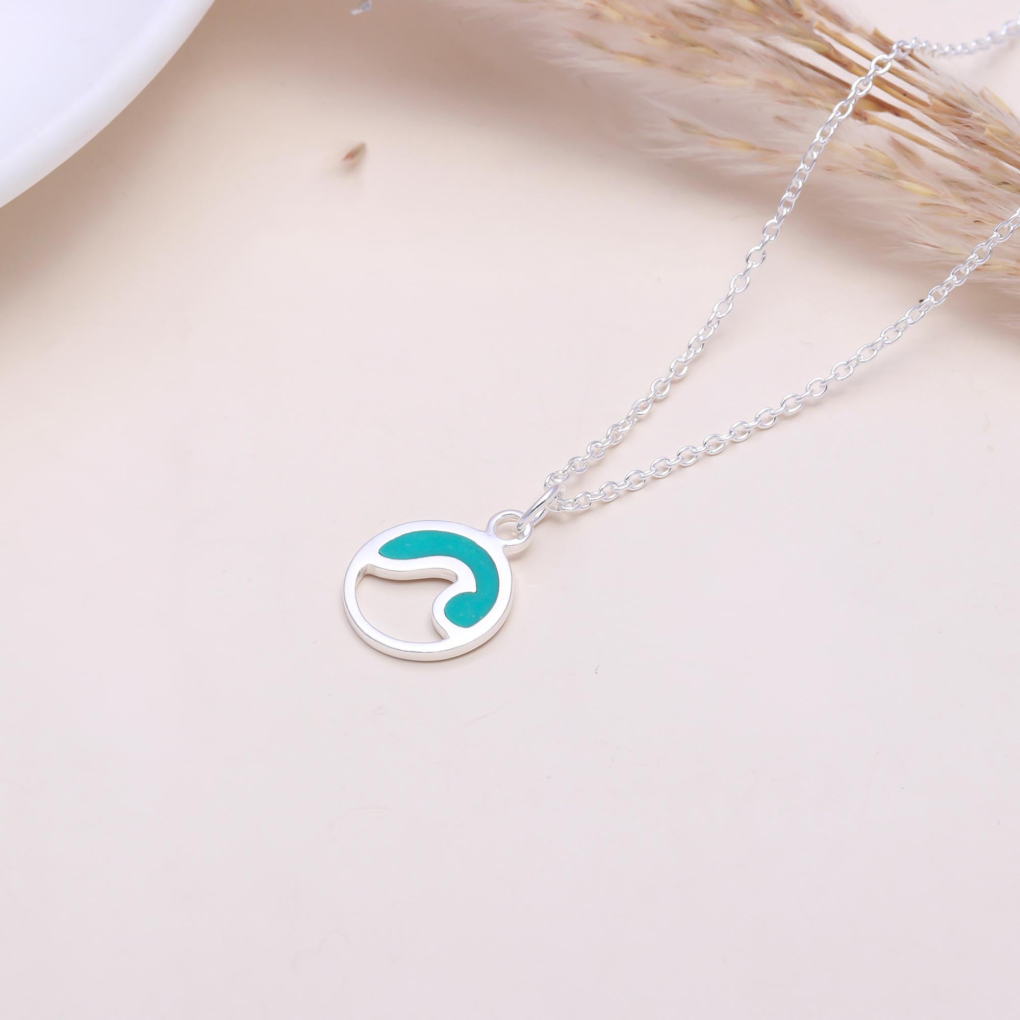 The Turquoise Surf: Circle Wave Inlay Silver Necklace