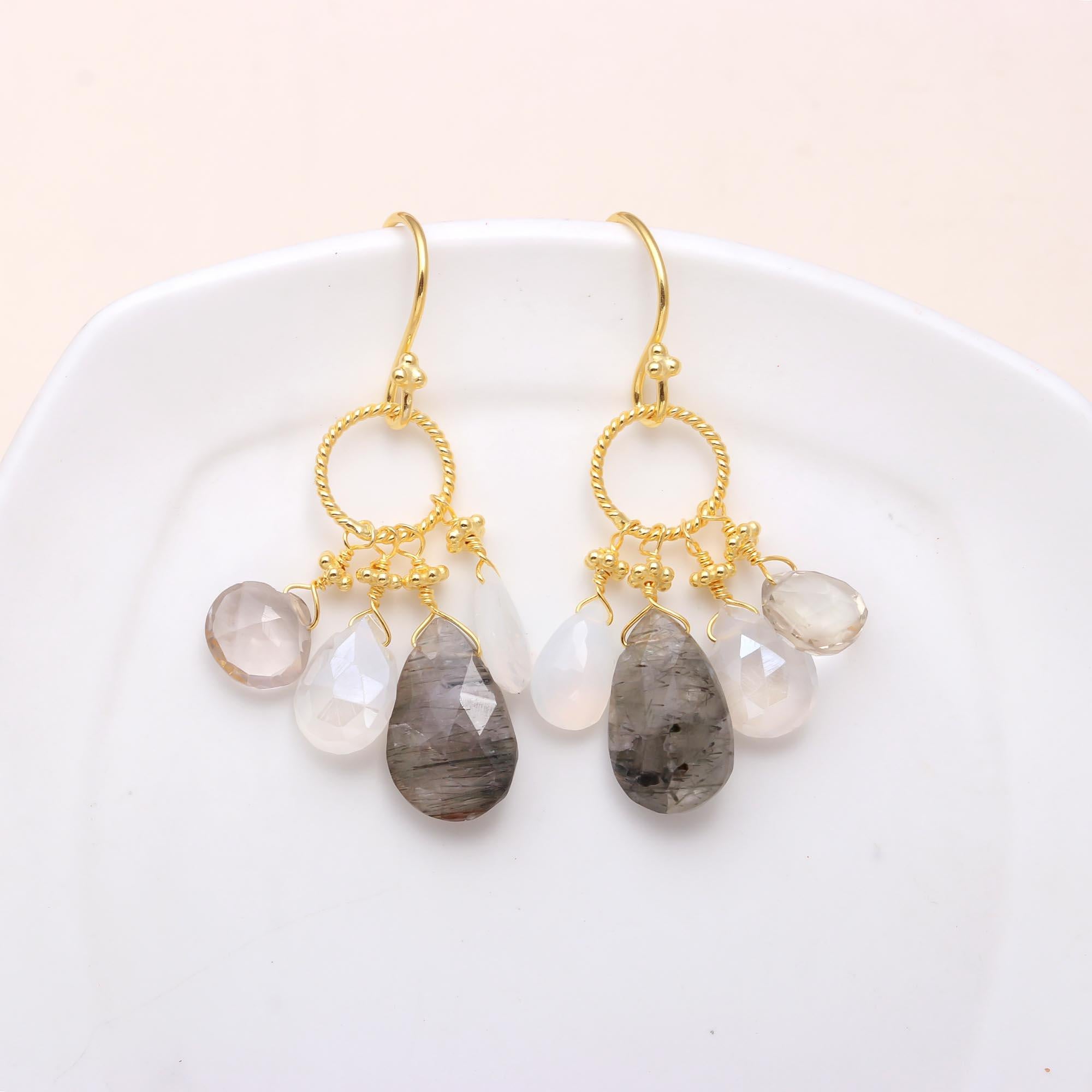 The Smoky Cluster: Tourmalinated Quartz Multi-Stone Dangles