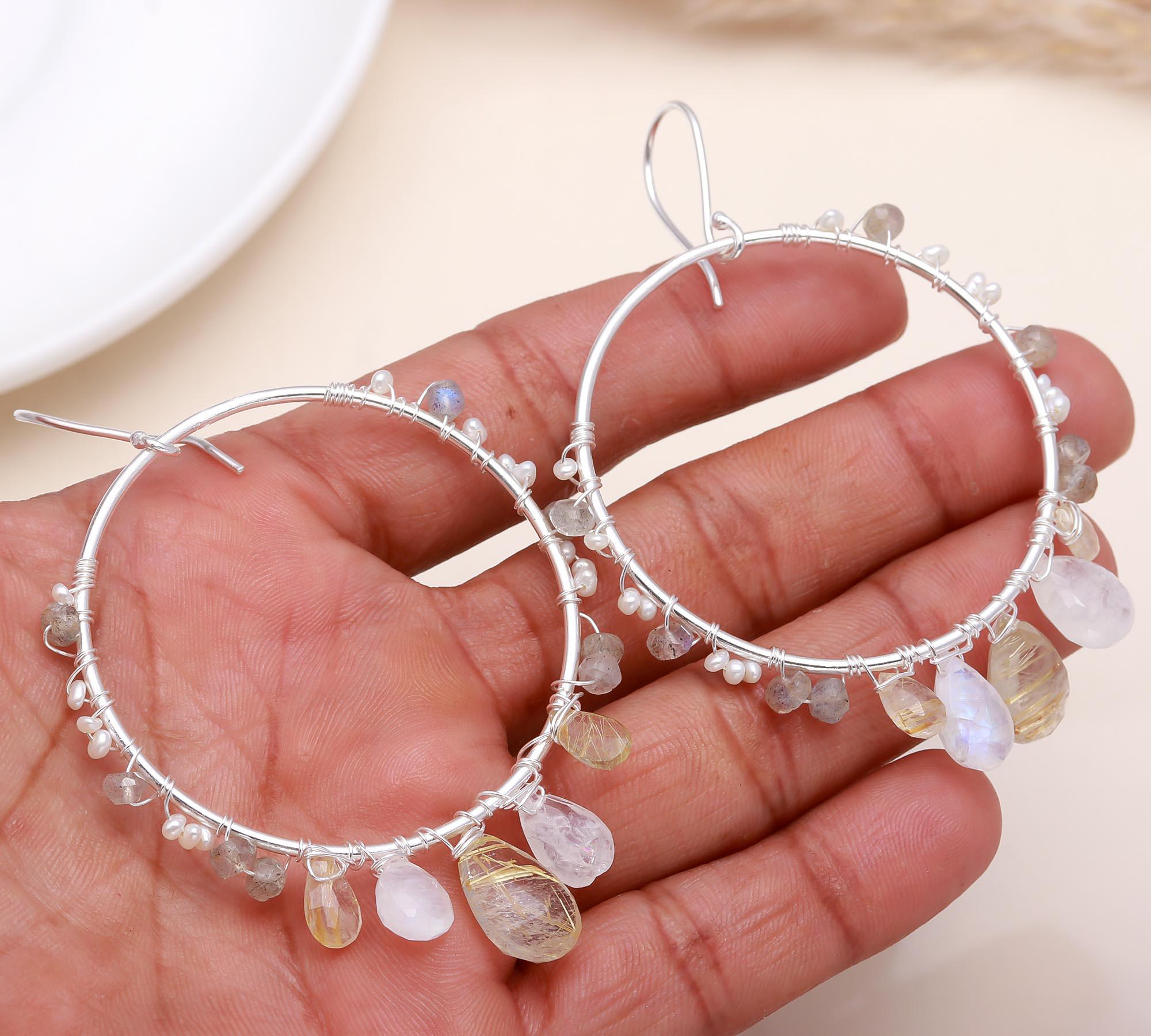 The Golden Rain: Rutilated Quartz Hoop Earrings