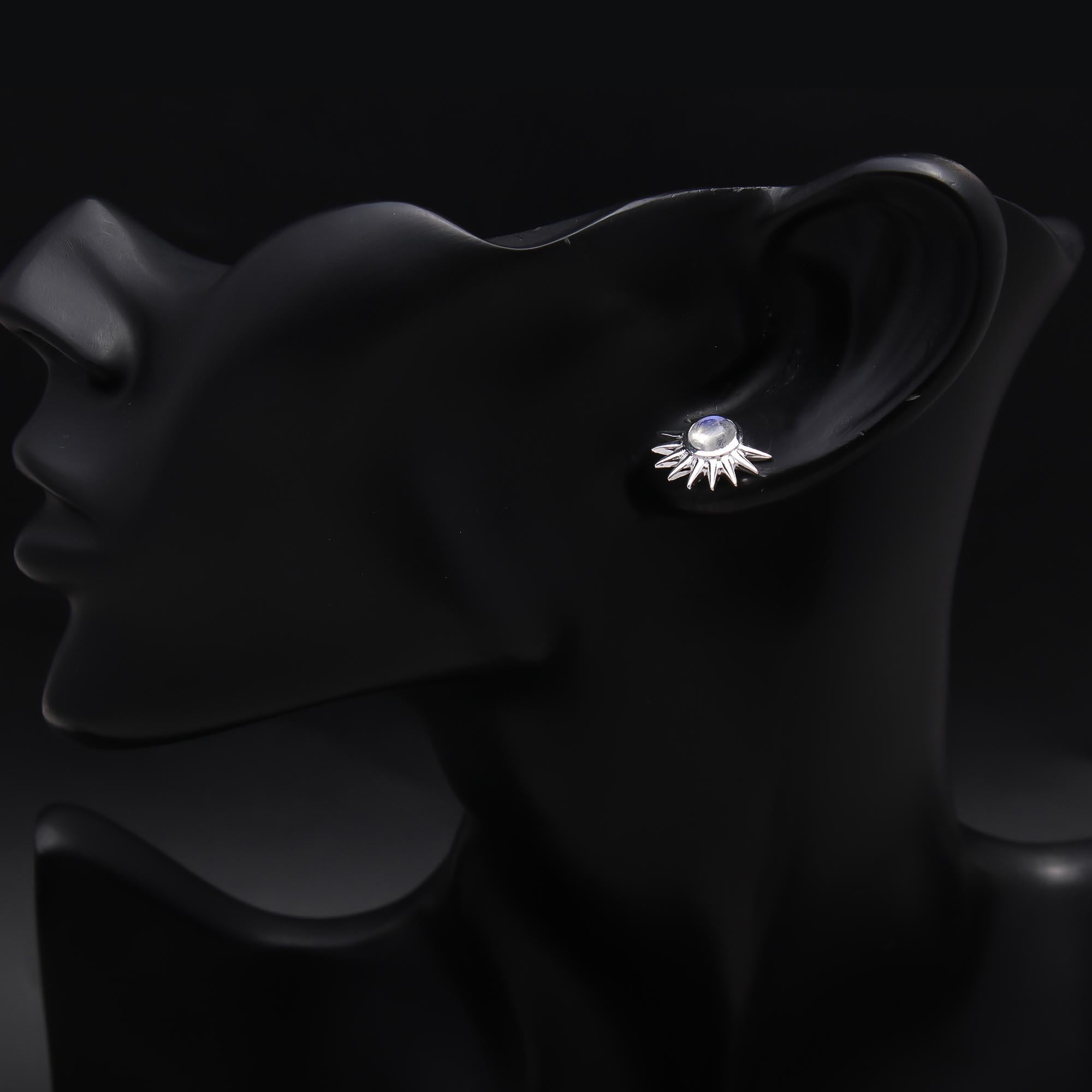 The Moonburst: Moonstone Spiked Halo Stud Earrings