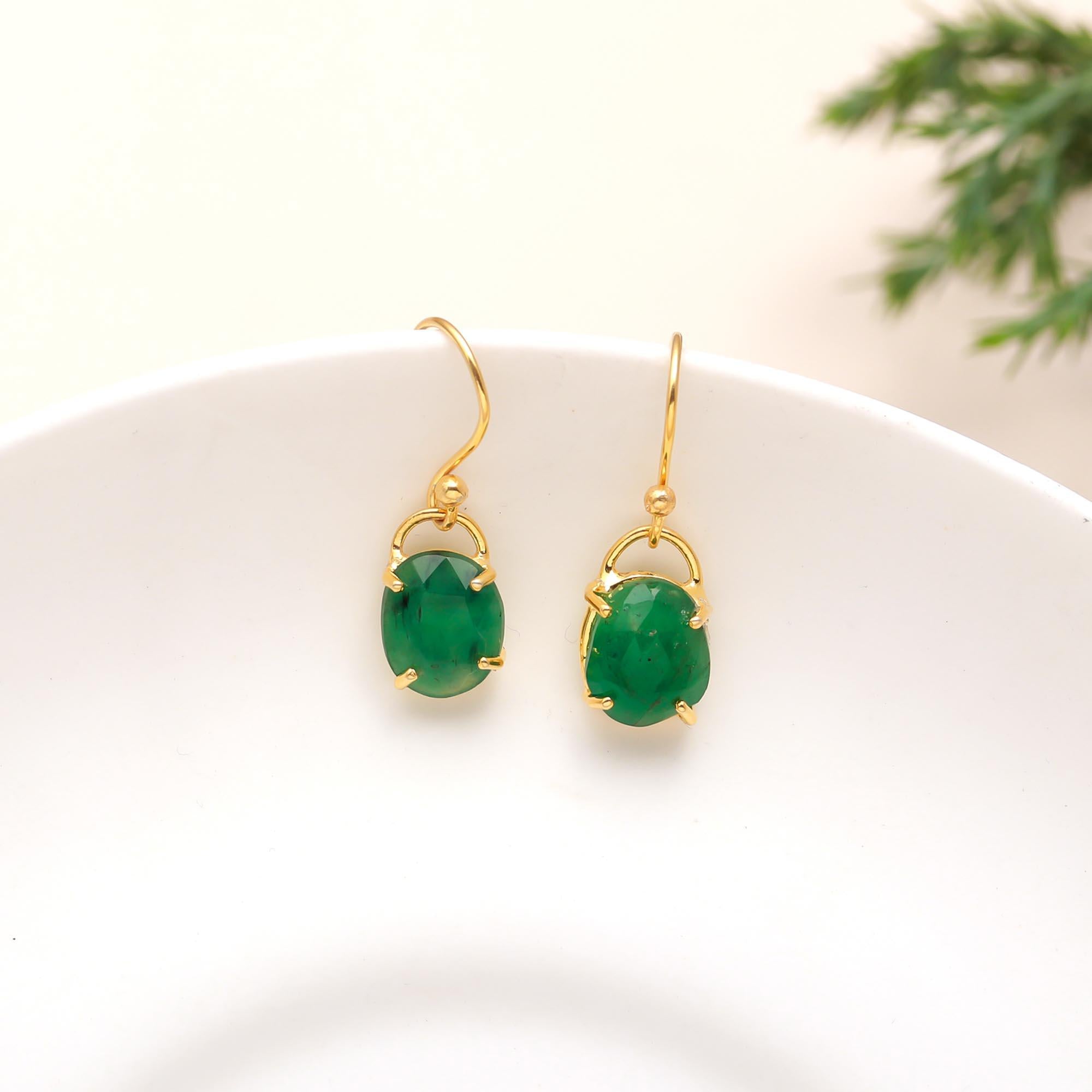 Zambian Emerald Dangle Earrings in Sterling Silver